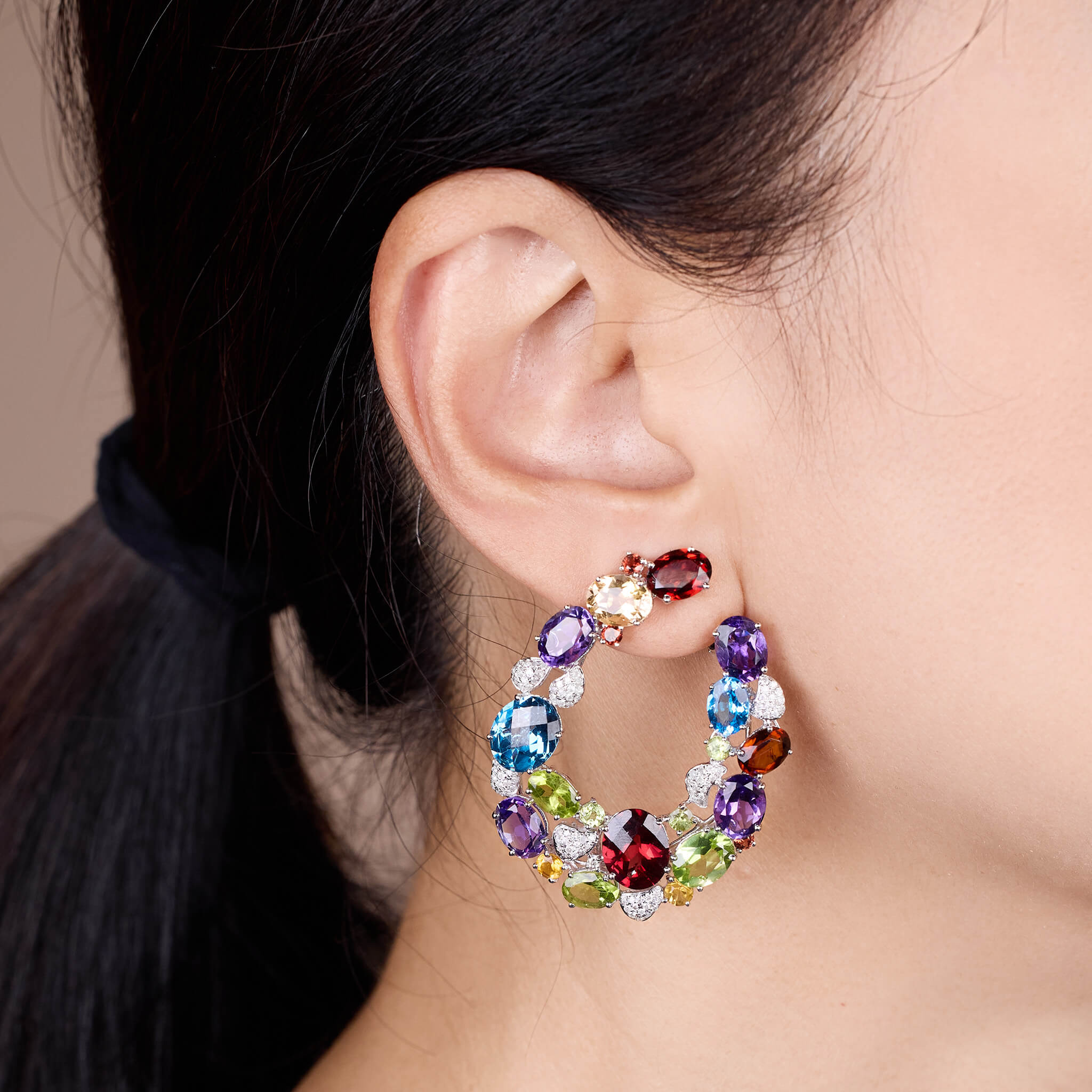 18K Gold Color Sapphire & Diamond Evening Party Earrings