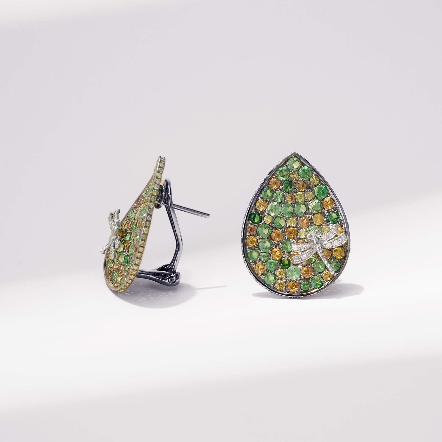 18K Gold Green Sapphire & Diamond Earrings - Jewelry And Store