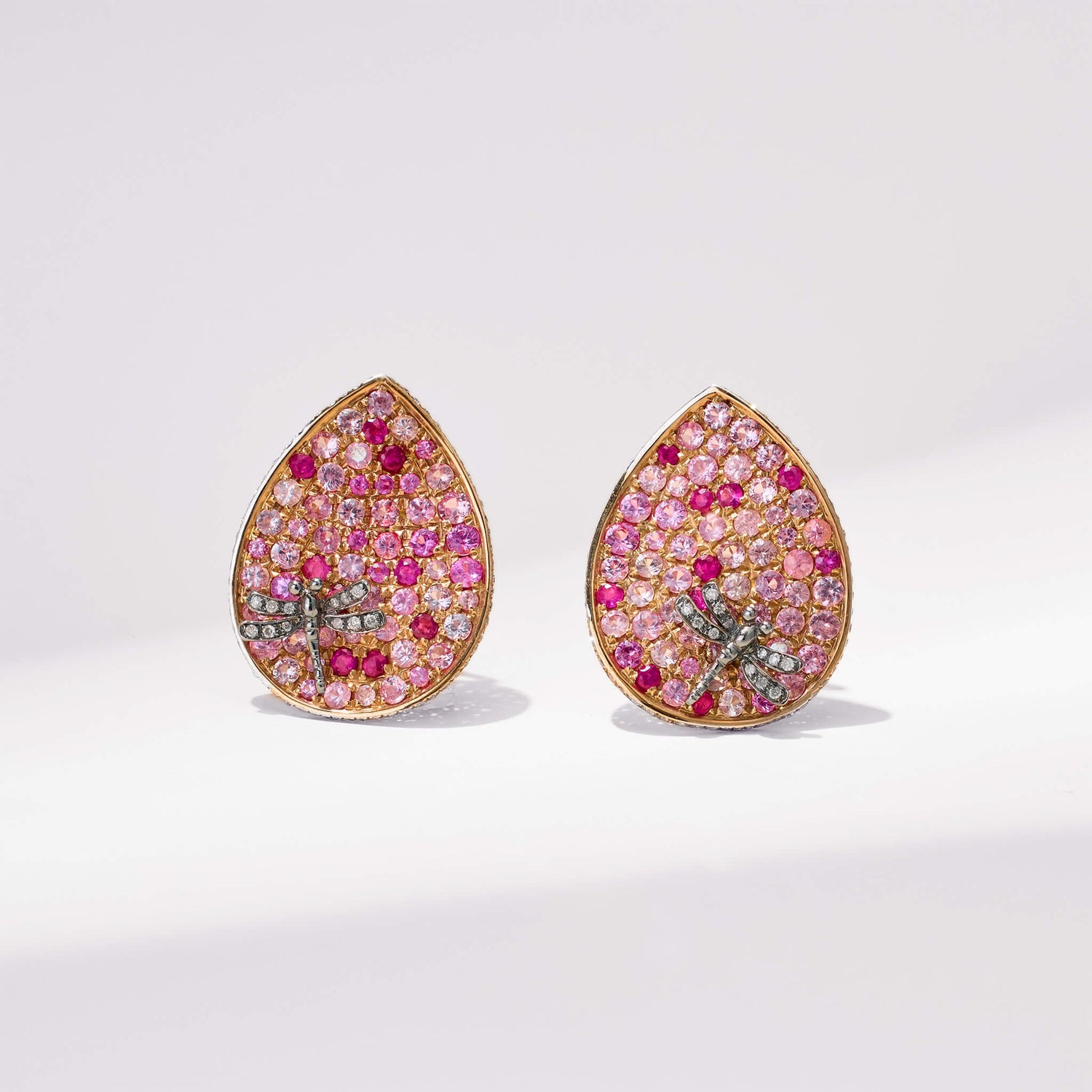 18K Gold Ruby, Pink Sapphire & Diamond Earrings - Jewelry And Store