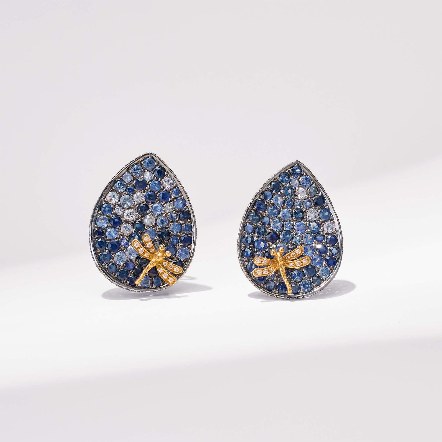 18K Gold Blue Sapphire & Diamond Earrings - Jewelry And Store