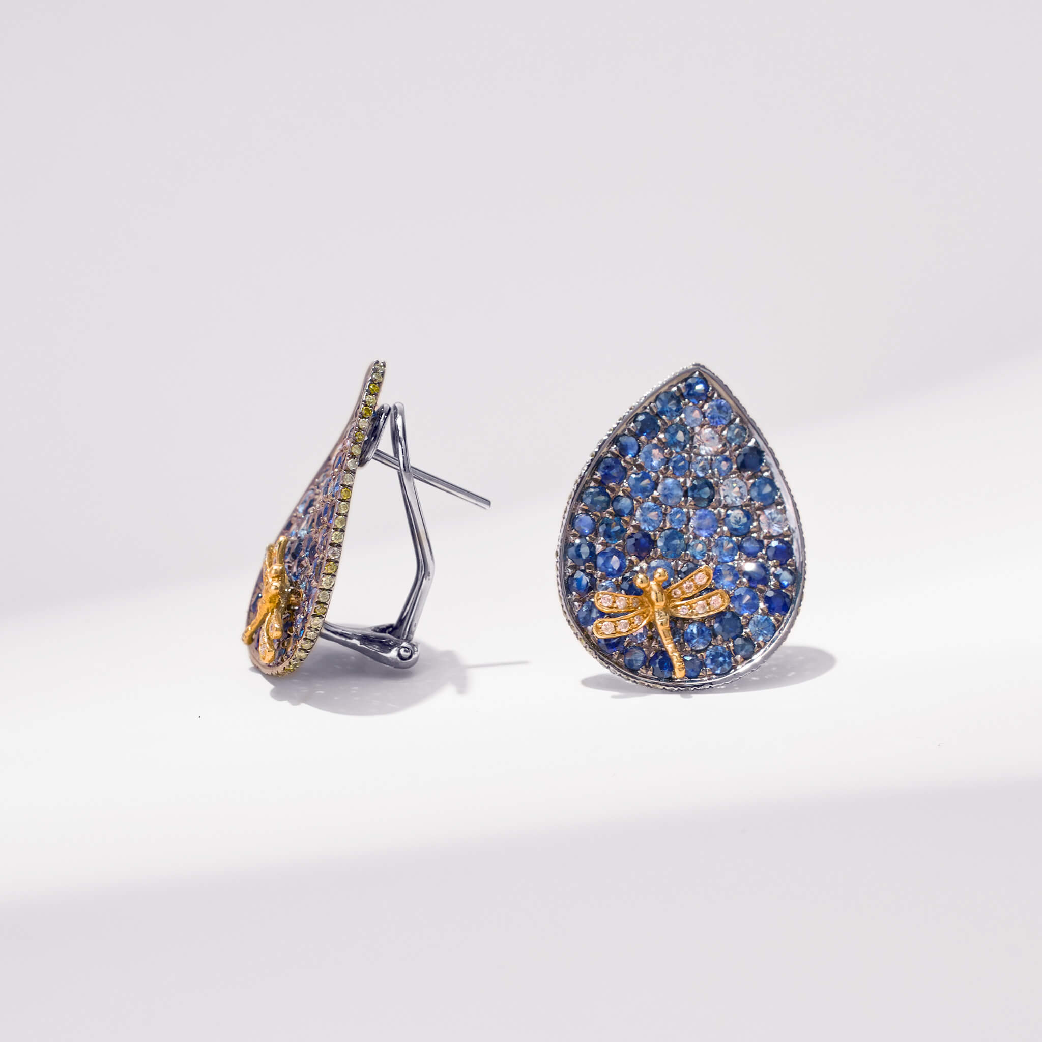 18K Gold Blue Sapphire & Diamond Earrings - Jewelry And Store