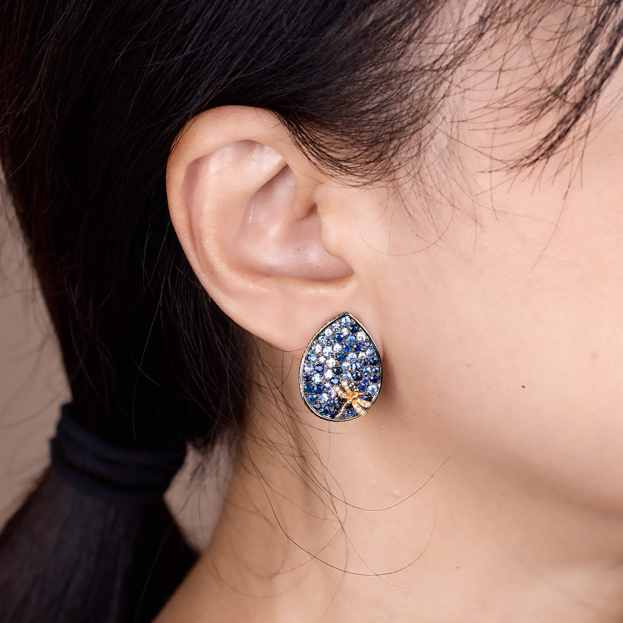 18K Gold Blue Sapphire & Diamond Earrings - Jewelry And Store