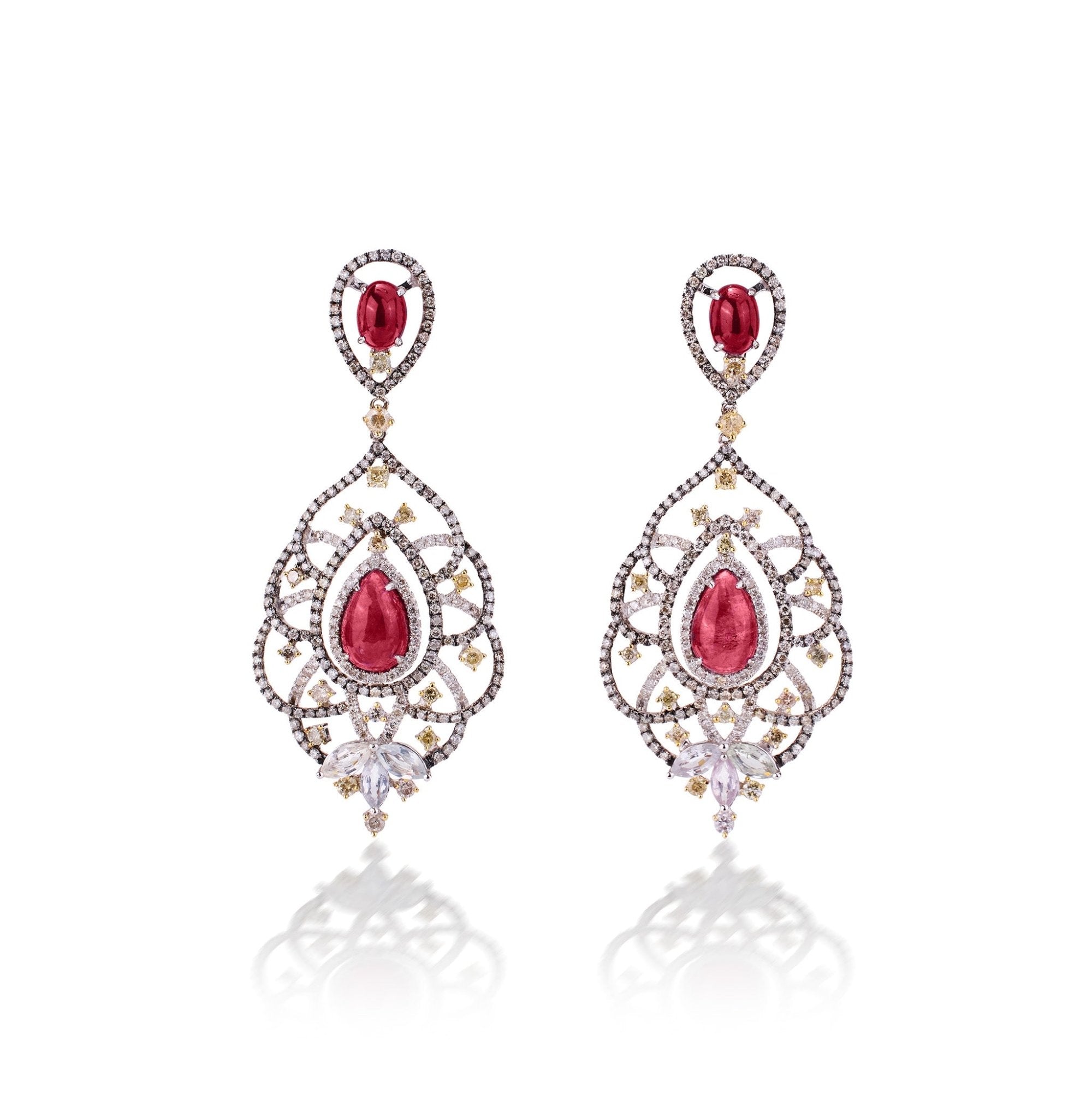 18K Gold Diamond and Ruby Drop Earrings - Jewelry And Store