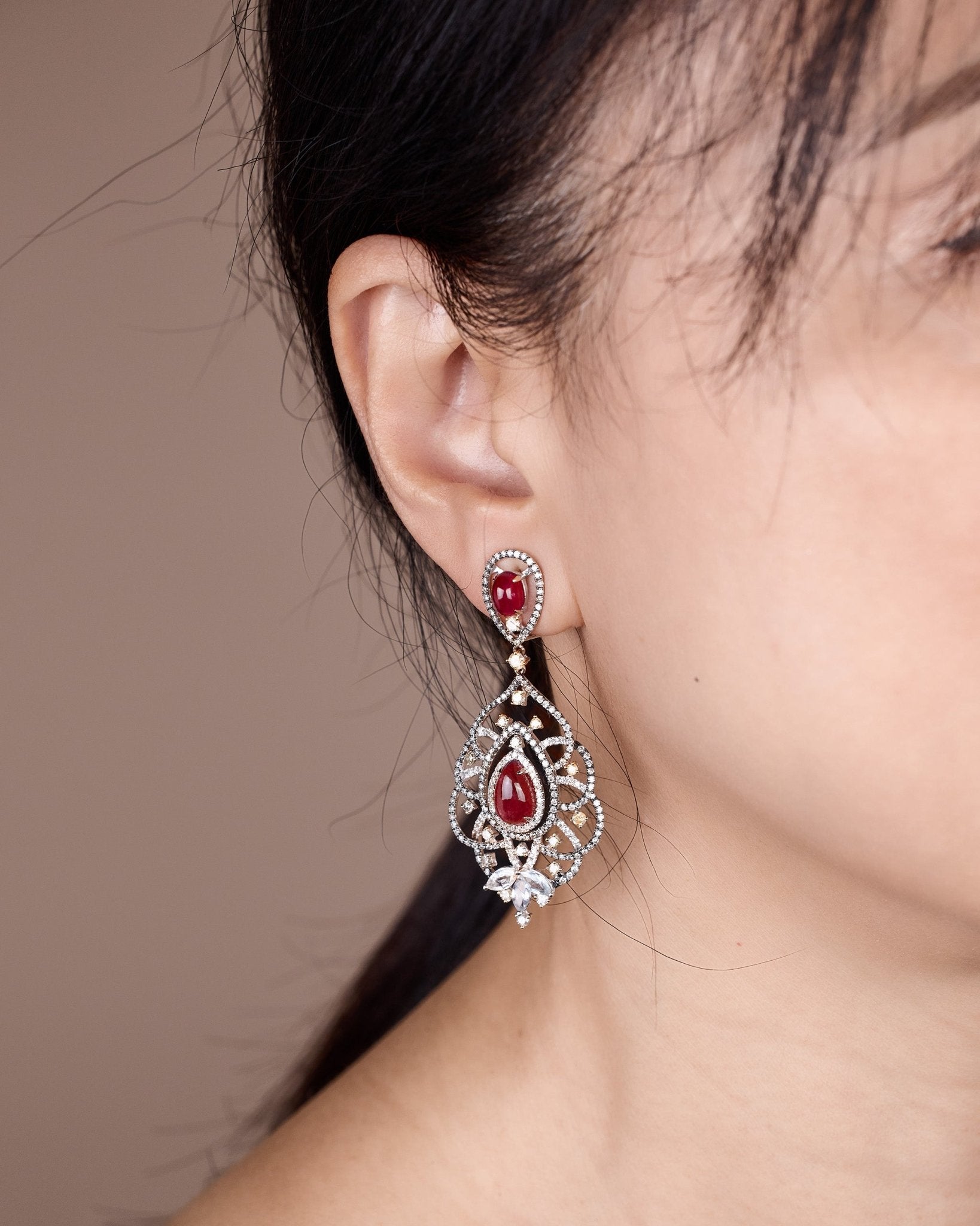18K Gold Diamond and Ruby Drop Earrings - Jewelry And Store