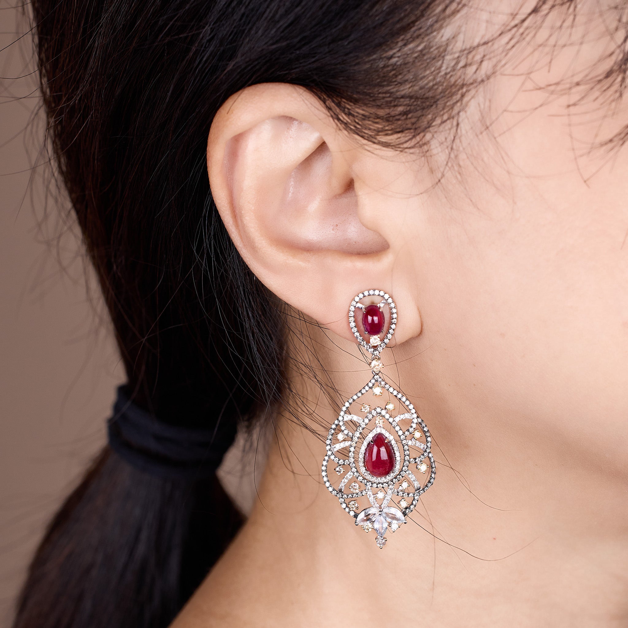 18K Gold Diamond and Ruby Drop Earrings - Jewelry And Store