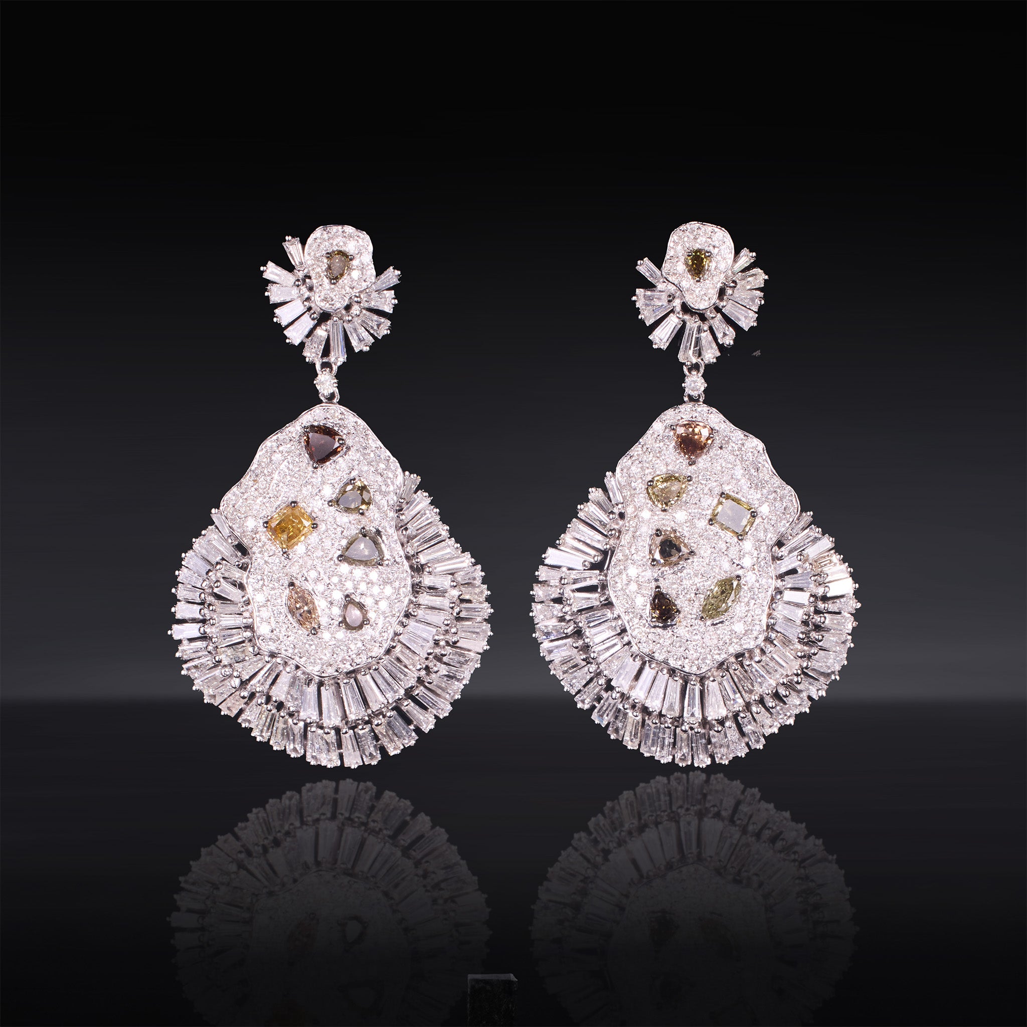 18K White Gold Art Deco Earrings with Natural Diamonds - Jewelry And Store
