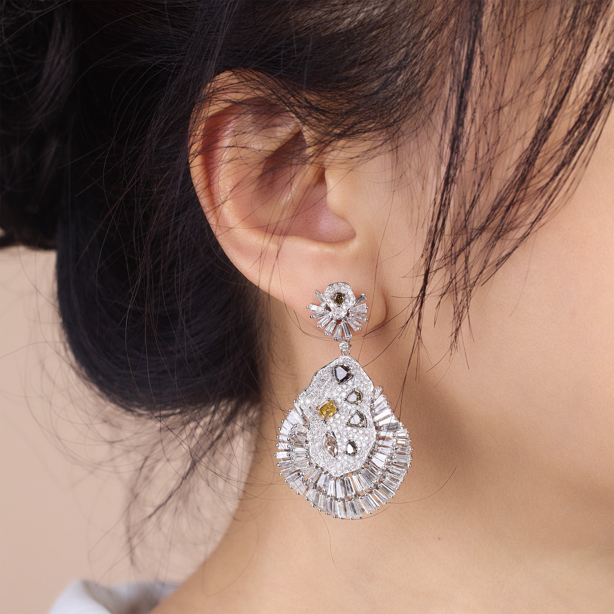 18K White Gold Art Deco Earrings with Natural Diamonds - Jewelry And Store