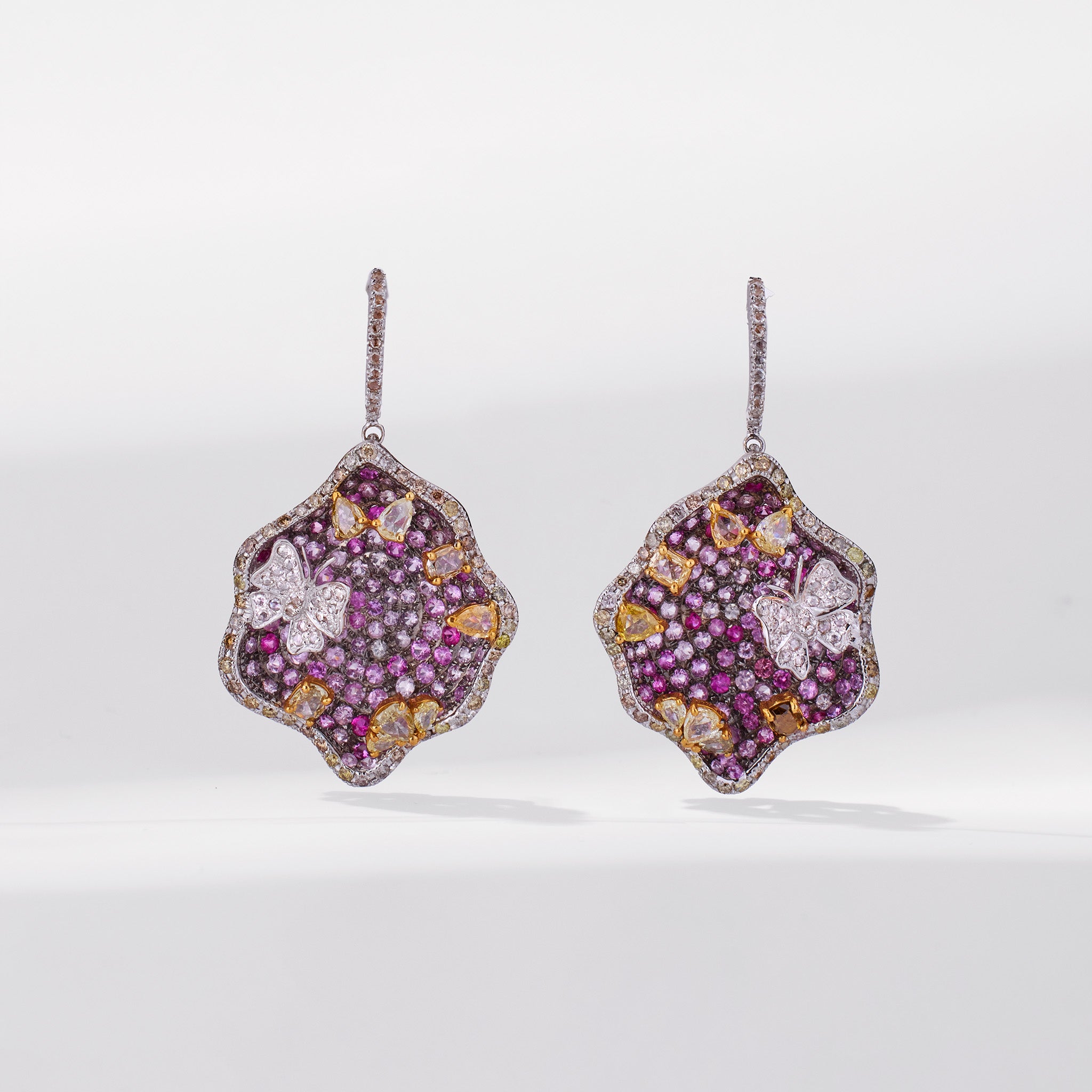 18K Gold Pink Sapphire & Diamond Drop Earrings