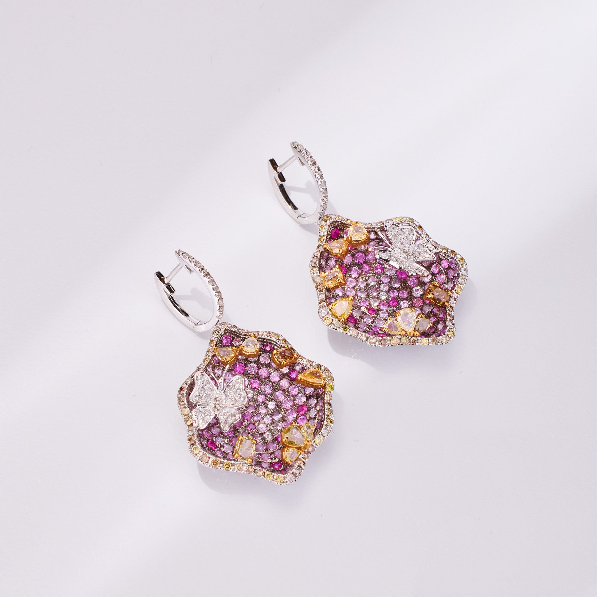18K Gold Pink Sapphire & Diamond Drop Earrings