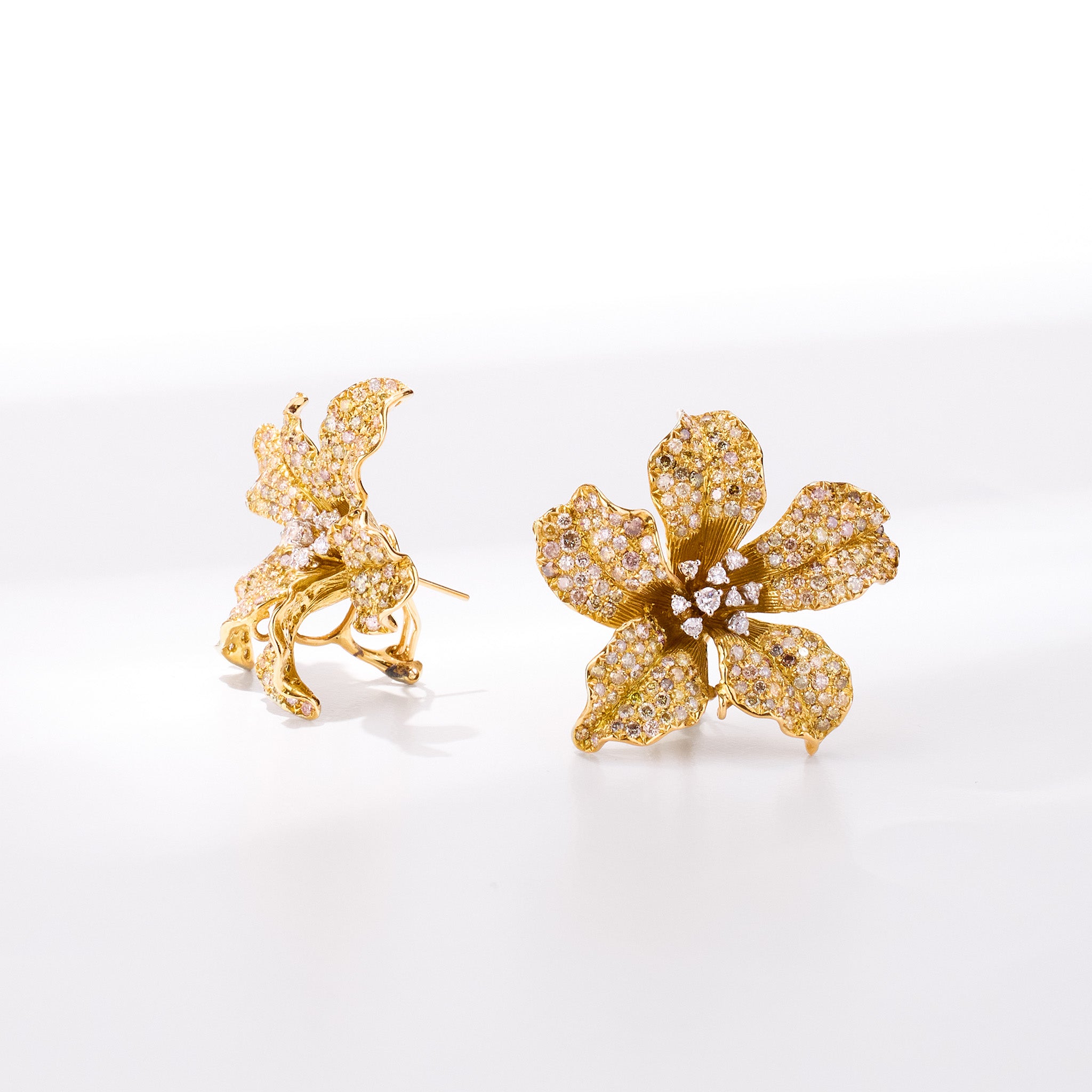 18K Yellow Gold Evening Party Earrings with Color Sapphires, Diamonds & Rubies