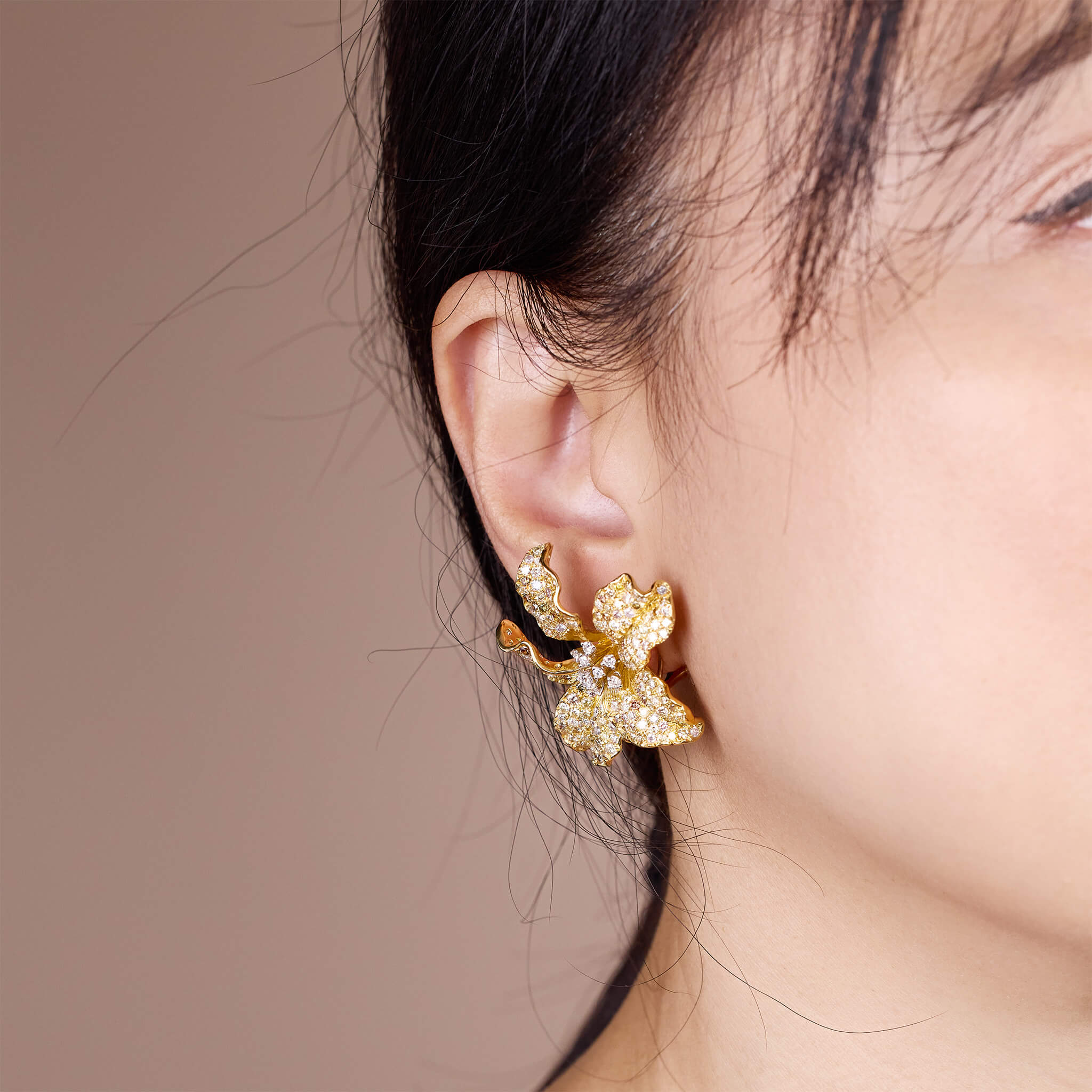 18K Yellow Gold Evening Party Earrings with Color Sapphires, Diamonds & Rubies