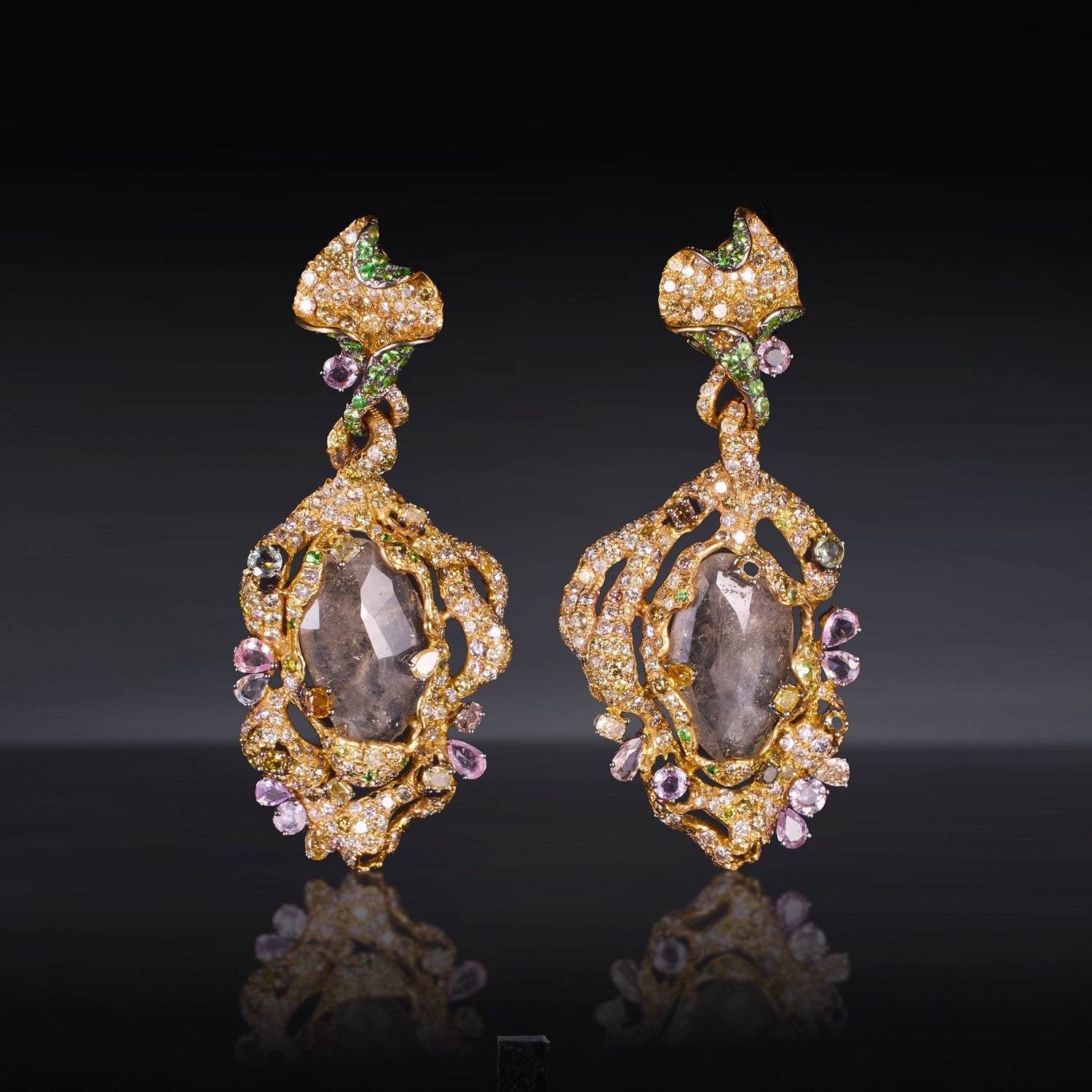 18K Gold Color Sapphire and Diamond Party Earrings - Jewelry And Store