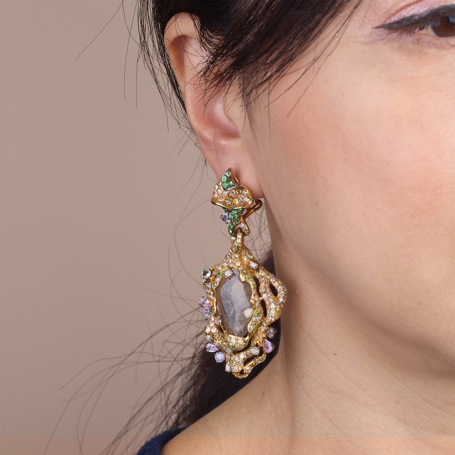 18K Gold Color Sapphire and Diamond Party Earrings - Jewelry And Store