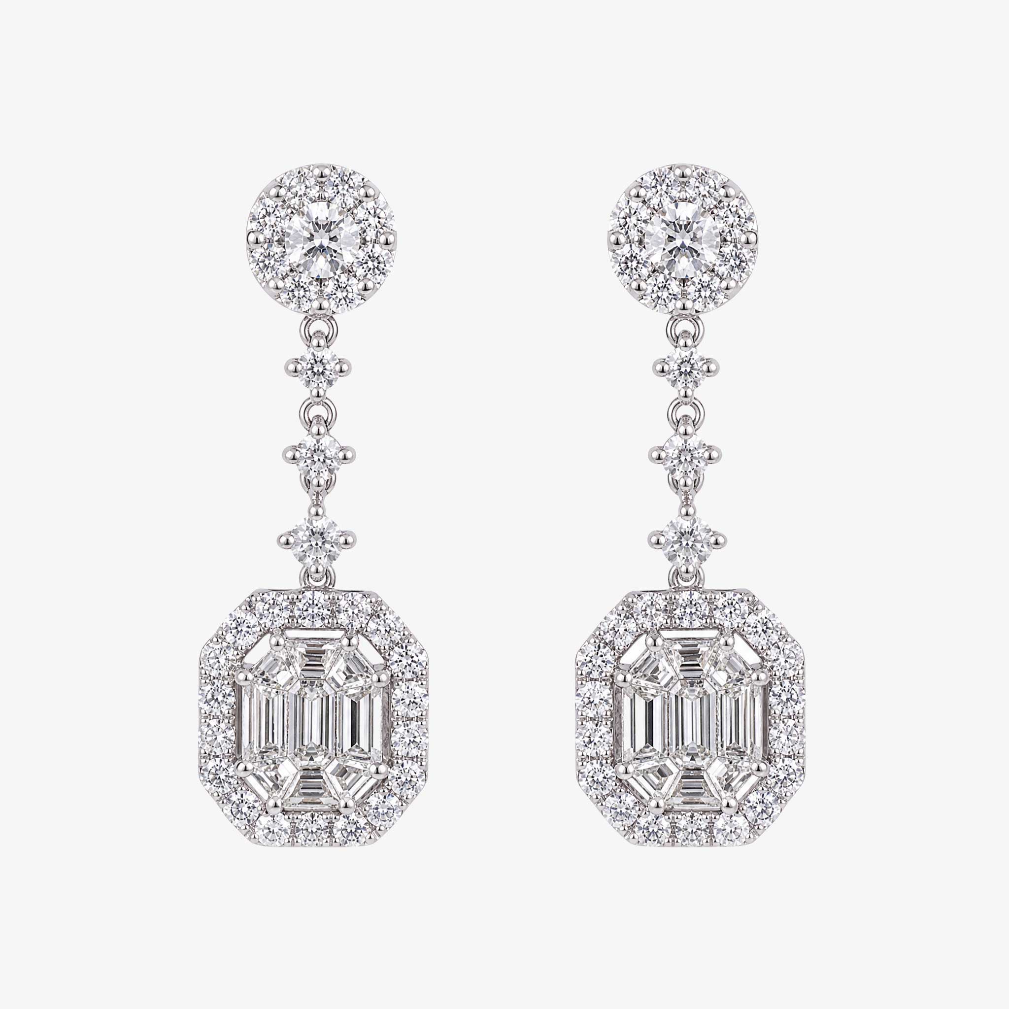 2.63ctw Natural Diamond Drop Earrings in 18K White Gold - JewelryAndStore
