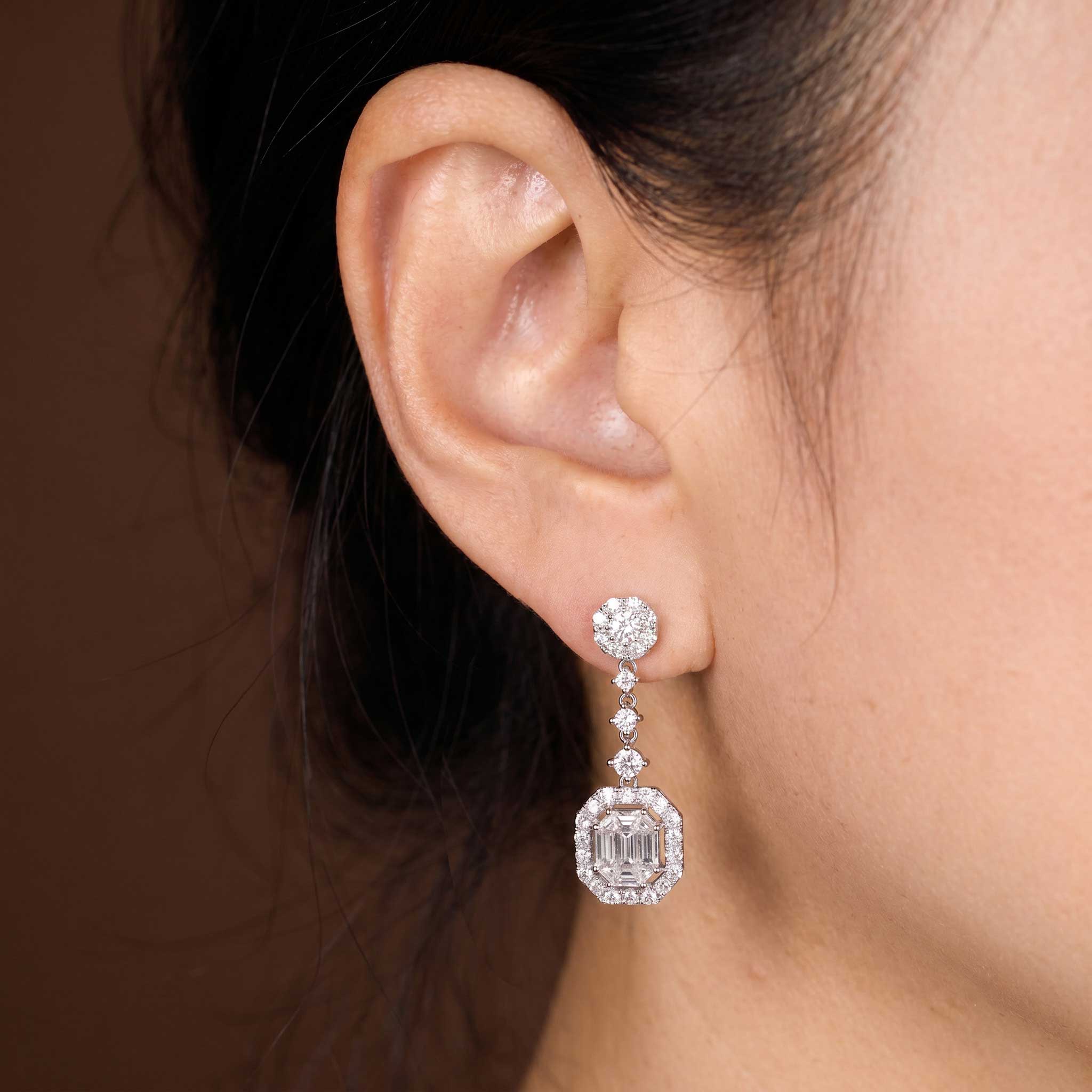 2.63ctw Natural Diamond Drop Earrings in 18K White Gold - JewelryandStore
