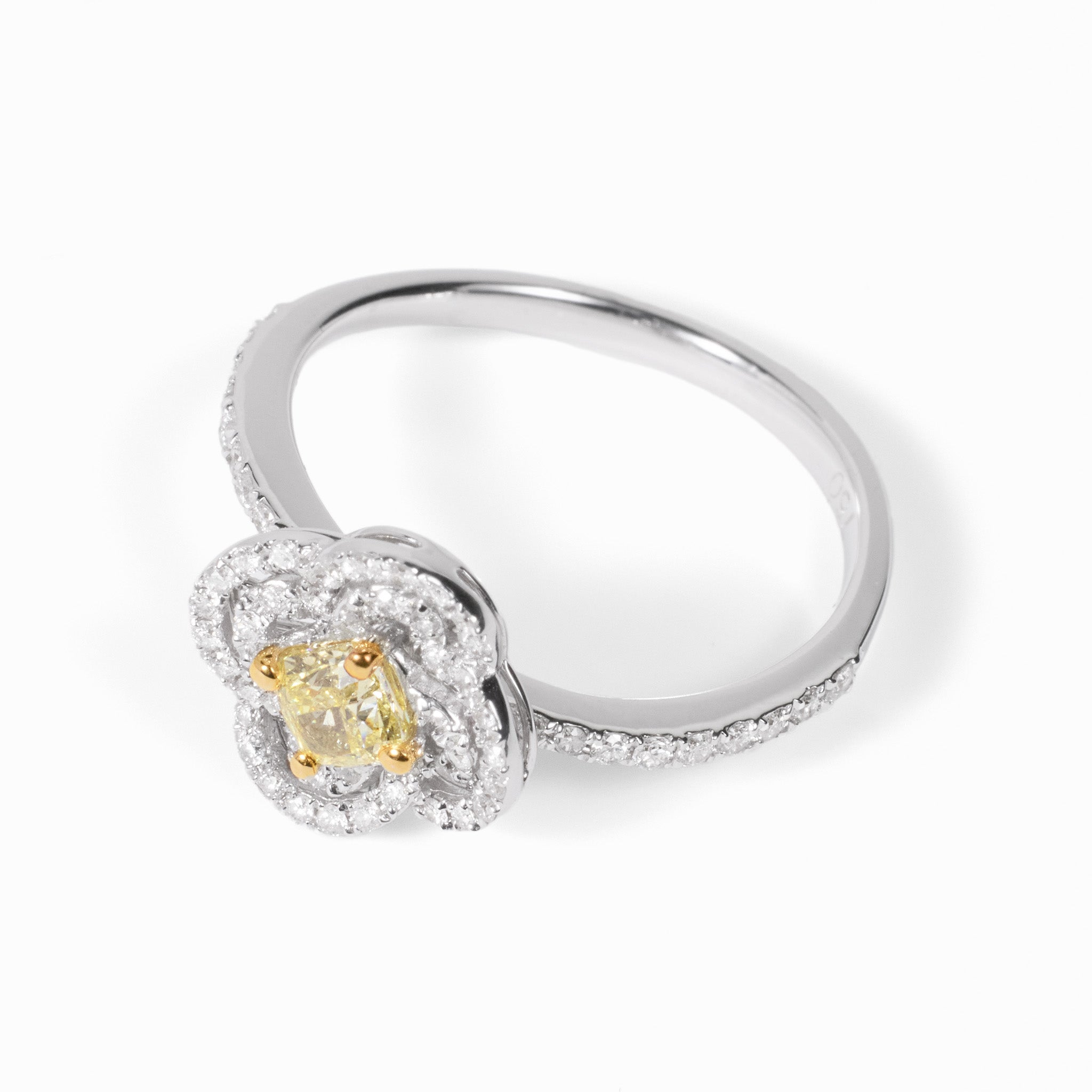 18K Gold Floral Double Halo Ring with 0.35ct.tw. Yellow Diamond Ring - JewelryAndStore