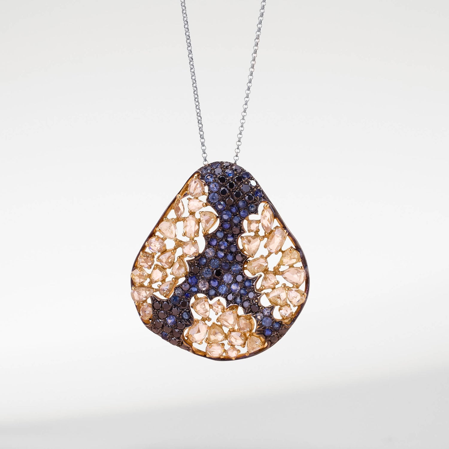 18K Gold Blue Sapphire & Diamond Pendant - Jewelry And Store