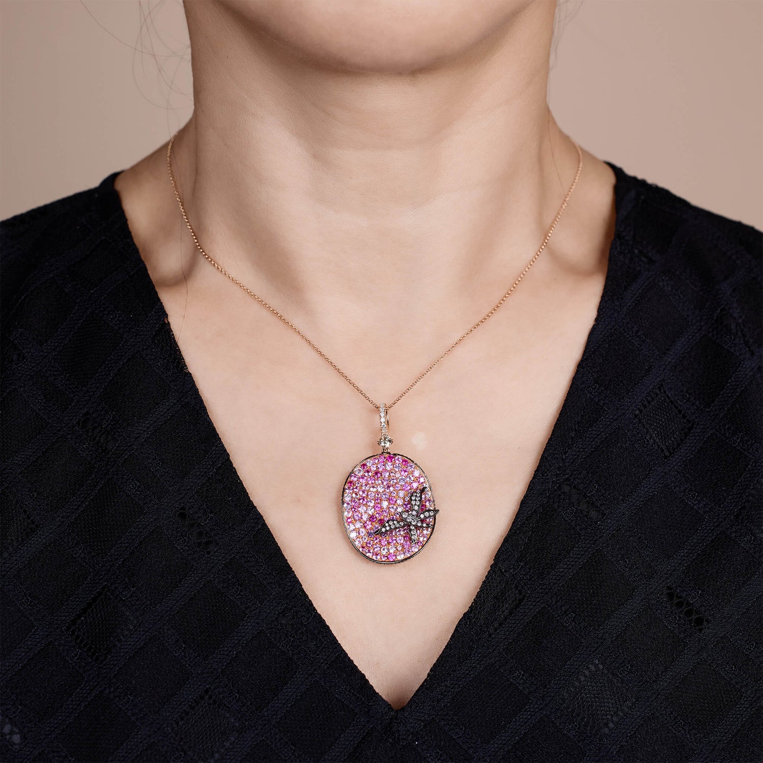 18K Gold Pink Sapphire & Diamond Pendant - Jewelry And Store