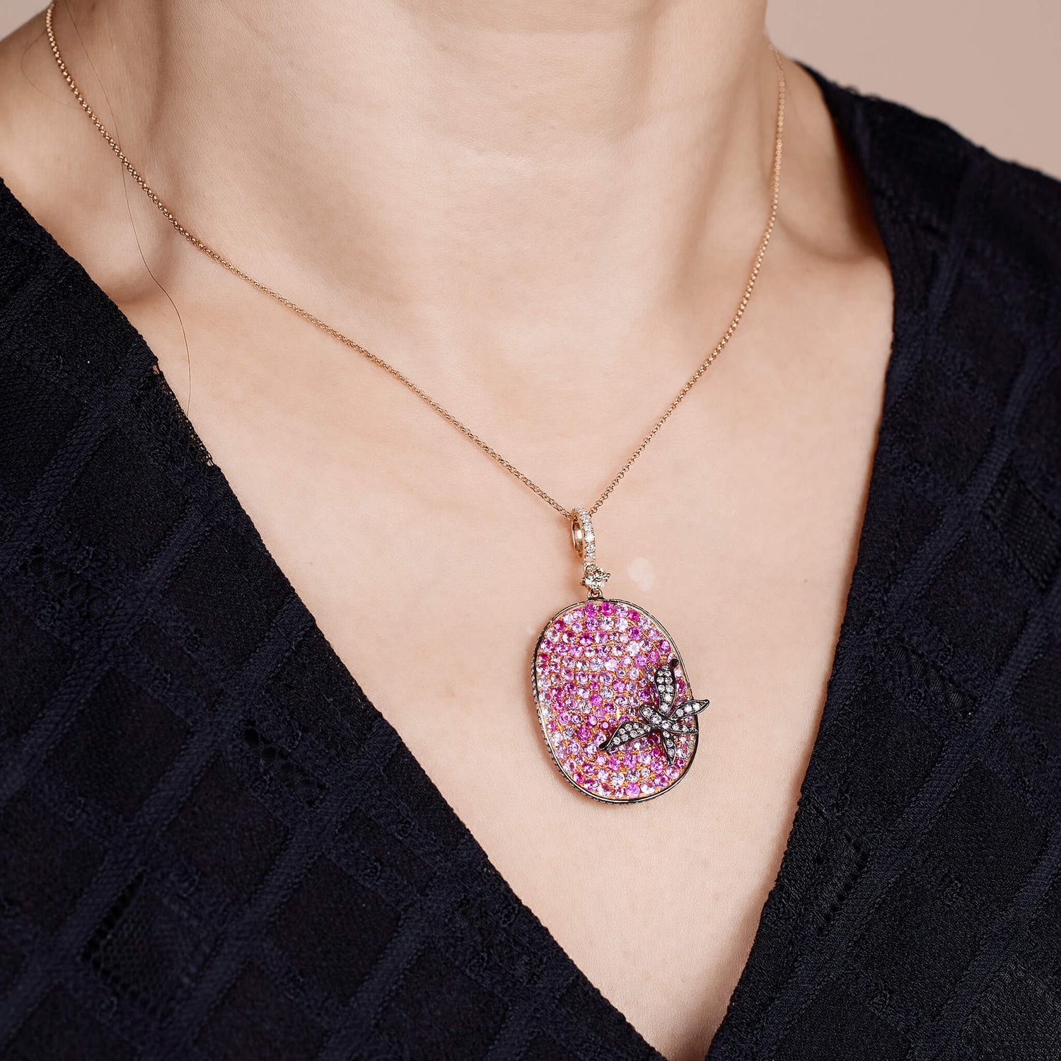 18K Gold Pink Sapphire & Diamond Pendant - Jewelry And Store