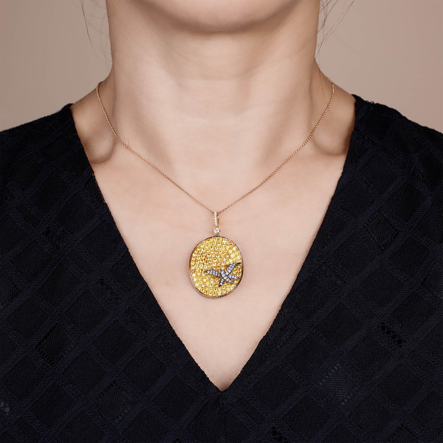 18K Gold Yellow Sapphire & Diamond Pendant - Jewelry And Store