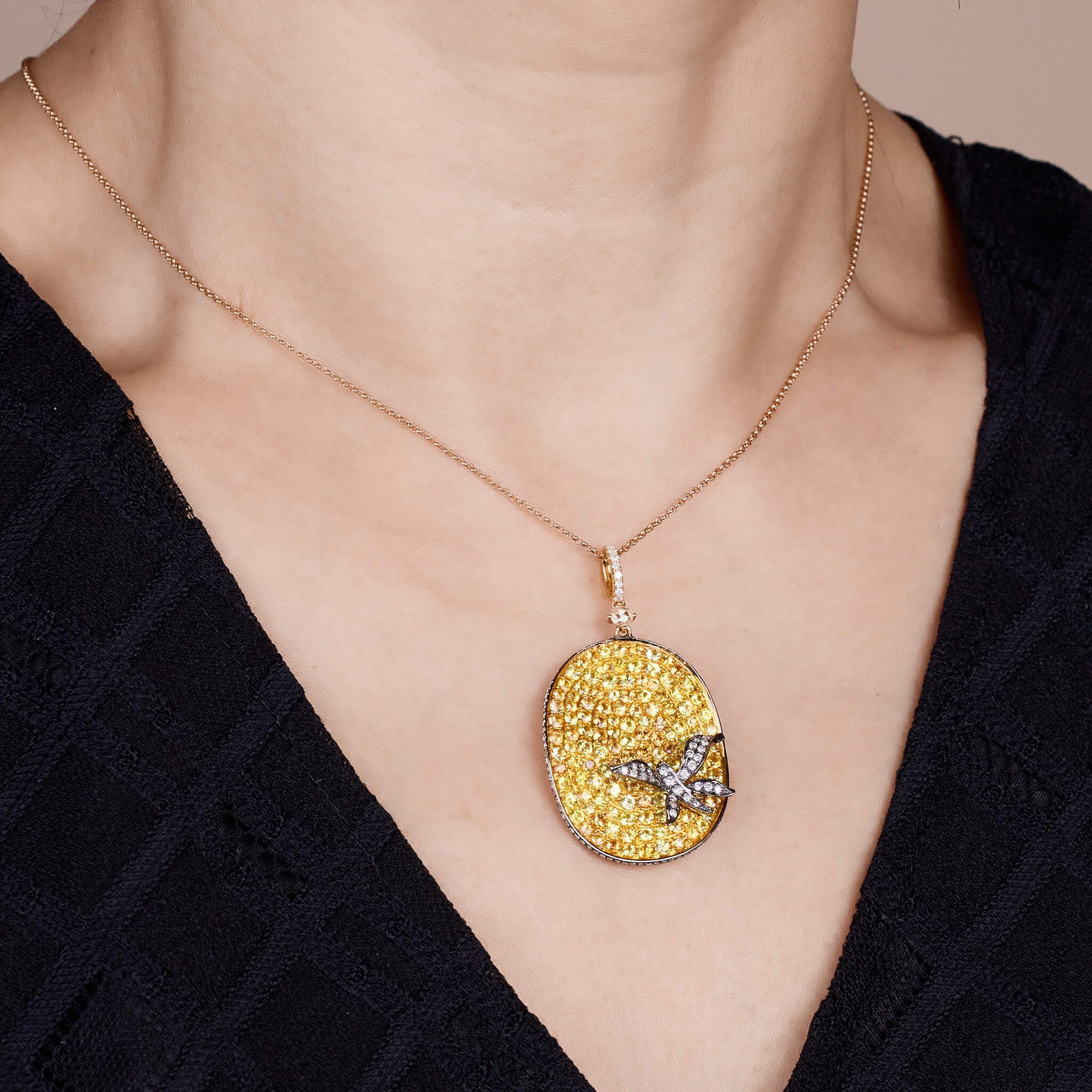 18K Gold Yellow Sapphire & Diamond Pendant - Jewelry And Store