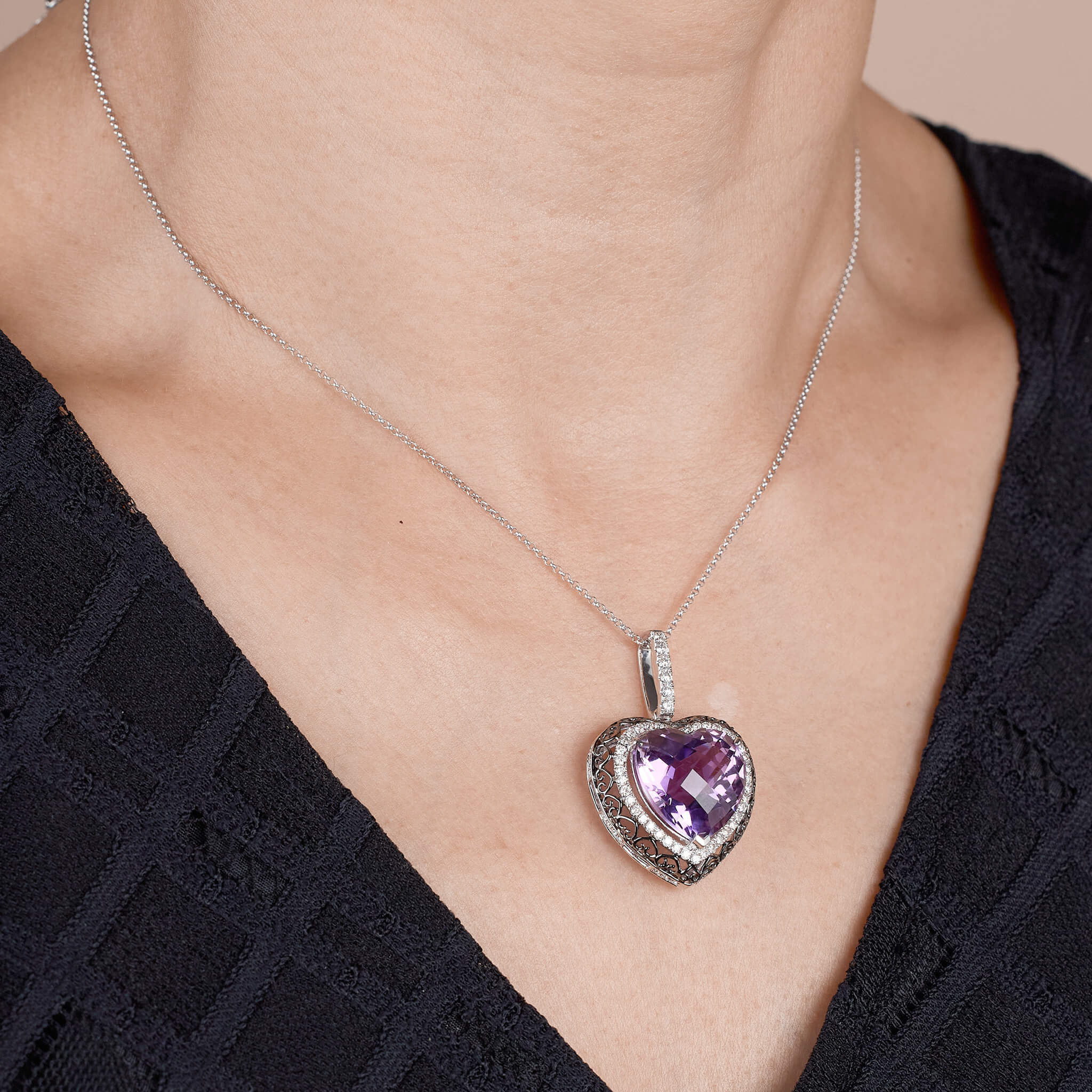 18K Gold Diamond and Amethyst Pendant - Jewelry And Store