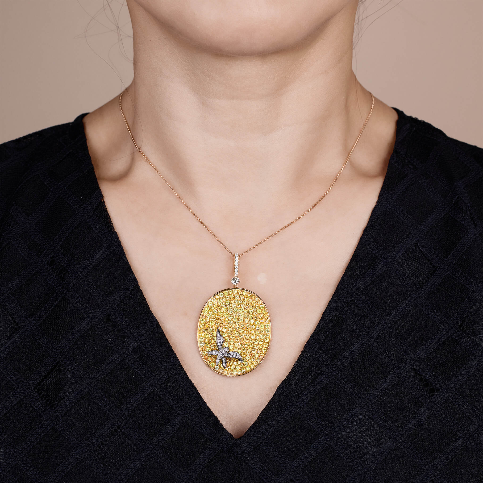 18K Gold Yellow Sapphire & Diamond Pendant - Jewelry And Store