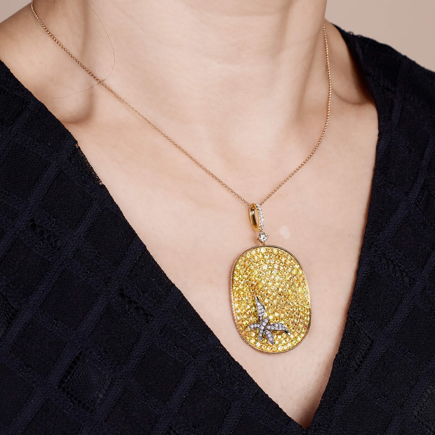 18K Gold Yellow Sapphire & Diamond Pendant - Jewelry And Store