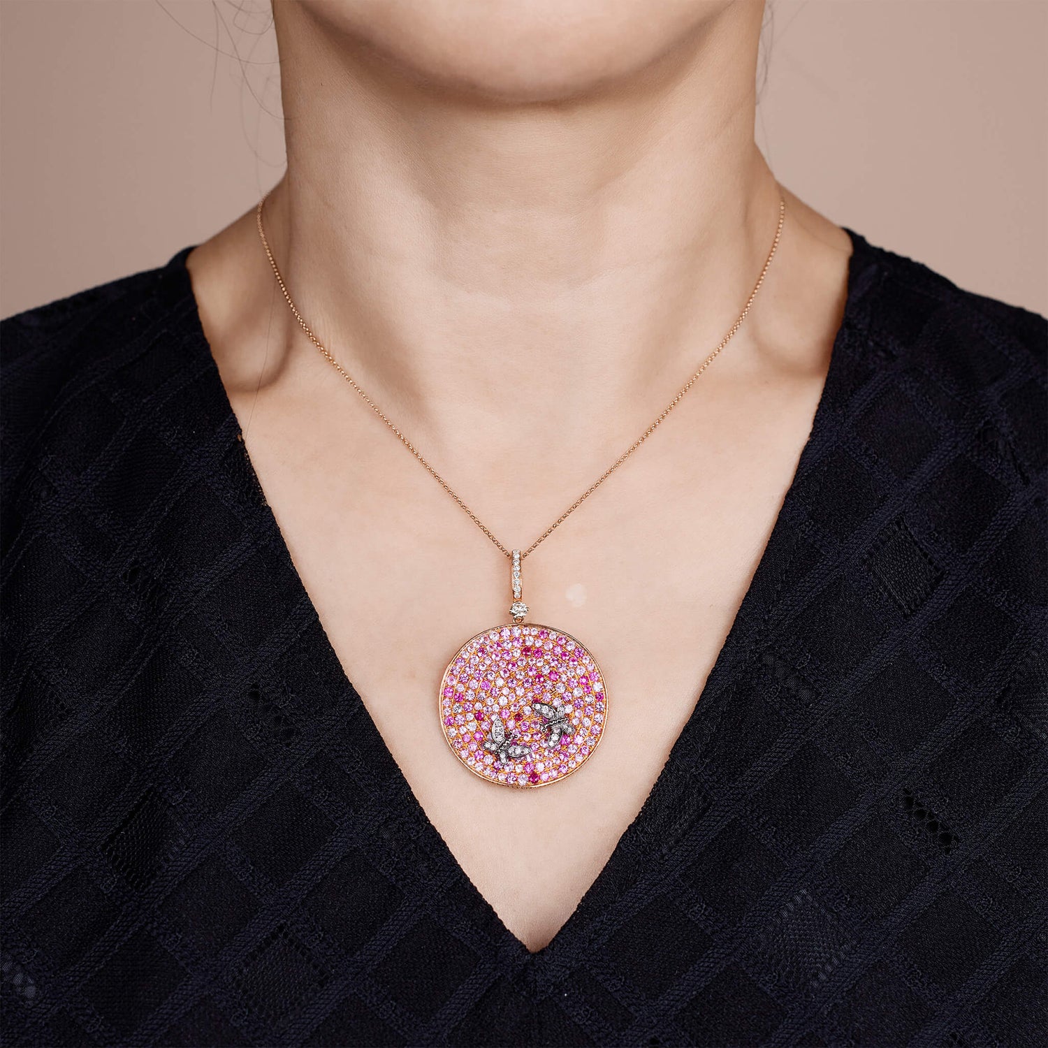 18K Gold Pink Sapphire & Diamond Pendant - Jewelry And Store