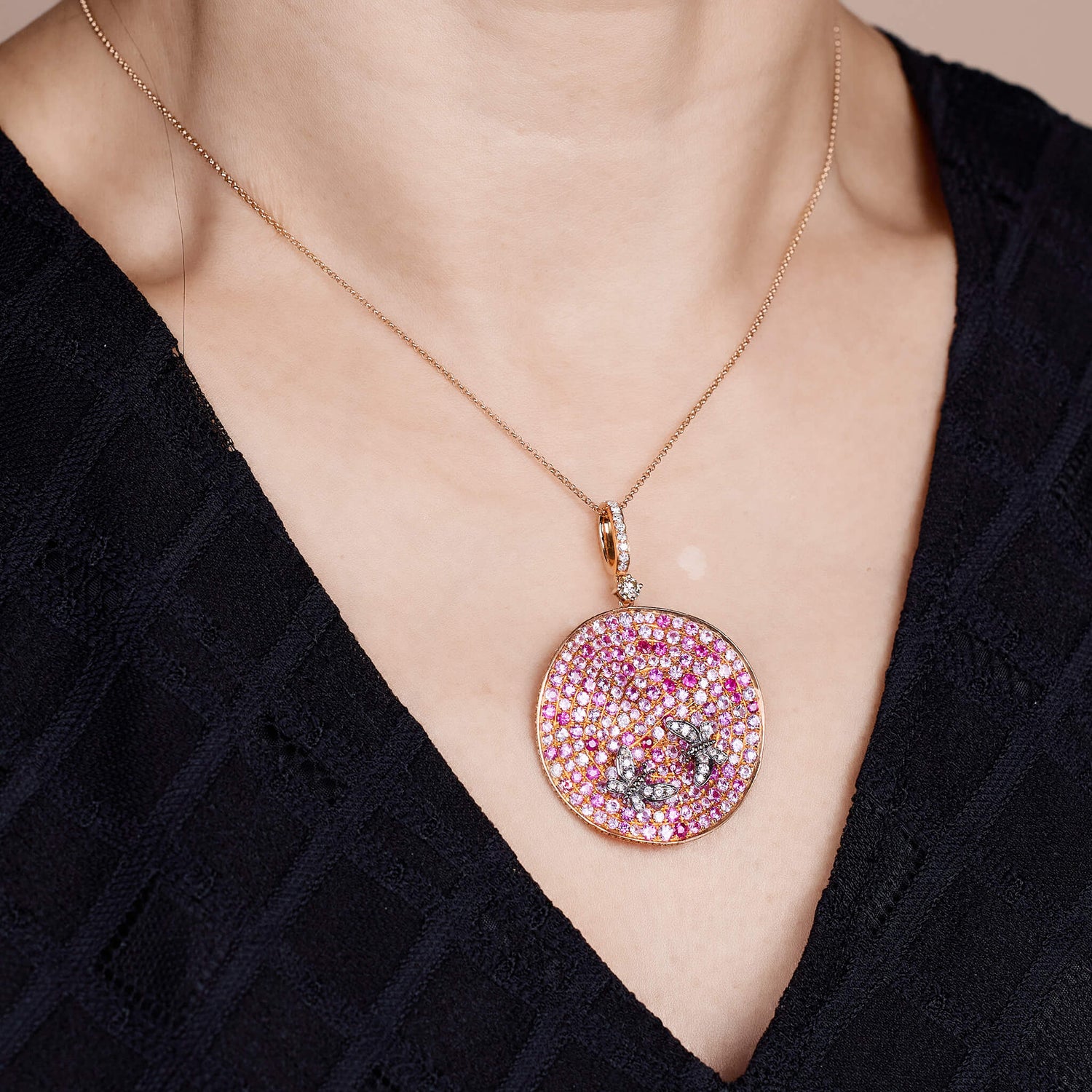 18K Gold Pink Sapphire & Diamond Pendant - Jewelry And Store