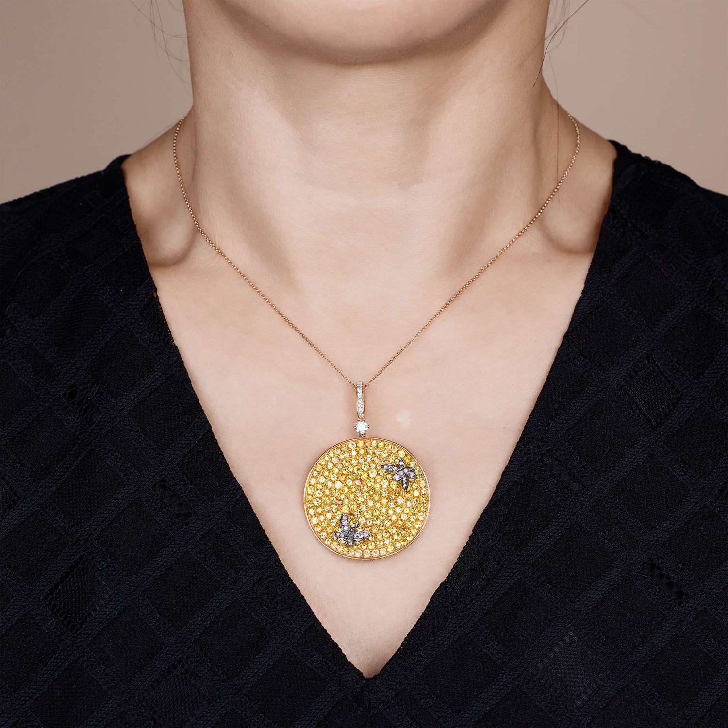 18K Gold Yellow Sapphire & Diamond Pendant - Jewelry And Store