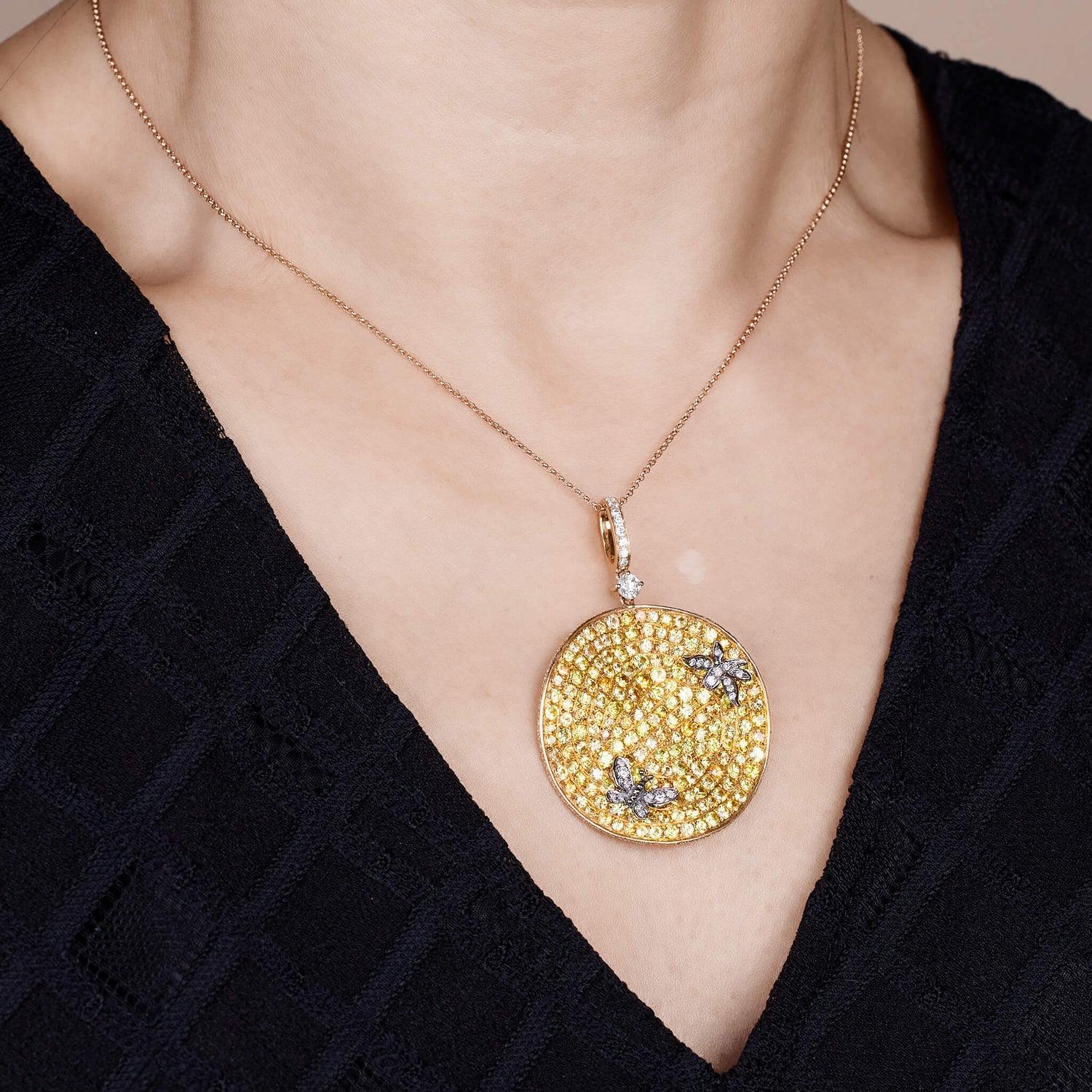 18K Gold Yellow Sapphire & Diamond Pendant - Jewelry And Store