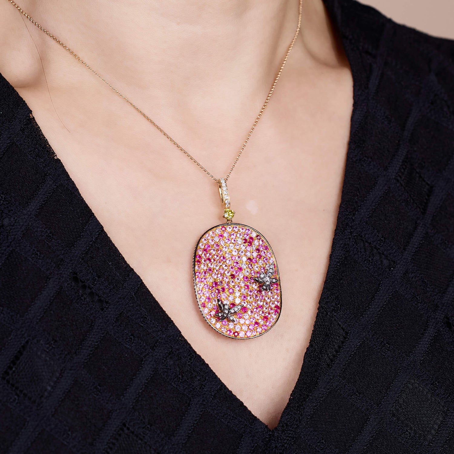 18K Gold Pink Sapphire & Diamond Pendant - Jewelry And Store