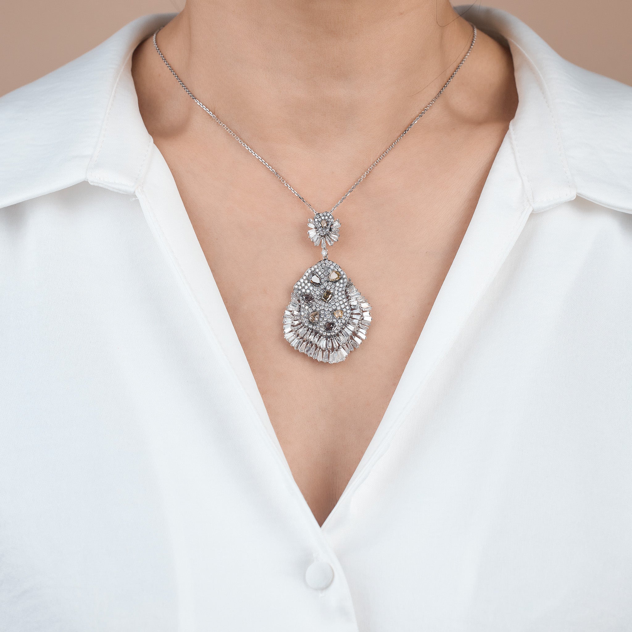 18K White Gold Art Deco Pendant with Natural Diamonds - Jewelry And Store