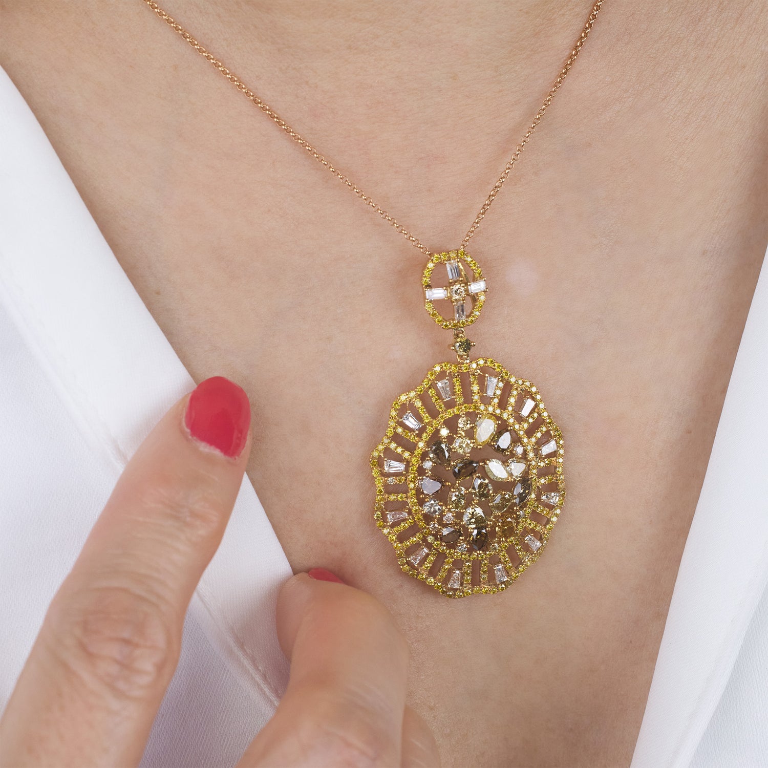 18K Yellow Gold Art Deco Pendant with Natural Diamonds - Jewelry And Store