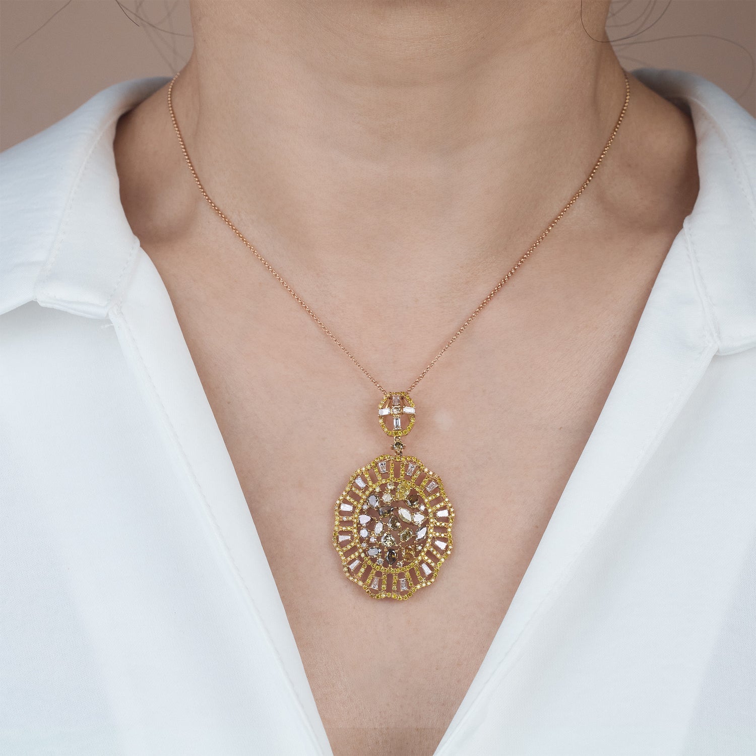 18K Yellow Gold Art Deco Pendant with Natural Diamonds - Jewelry And Store