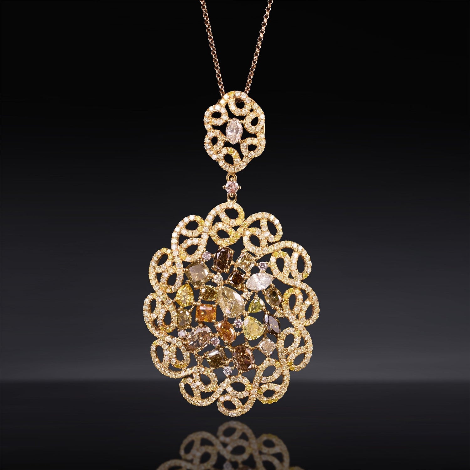 18K Yellow Gold Baroque Pendant with Natural Diamonds - Jewelry And Store