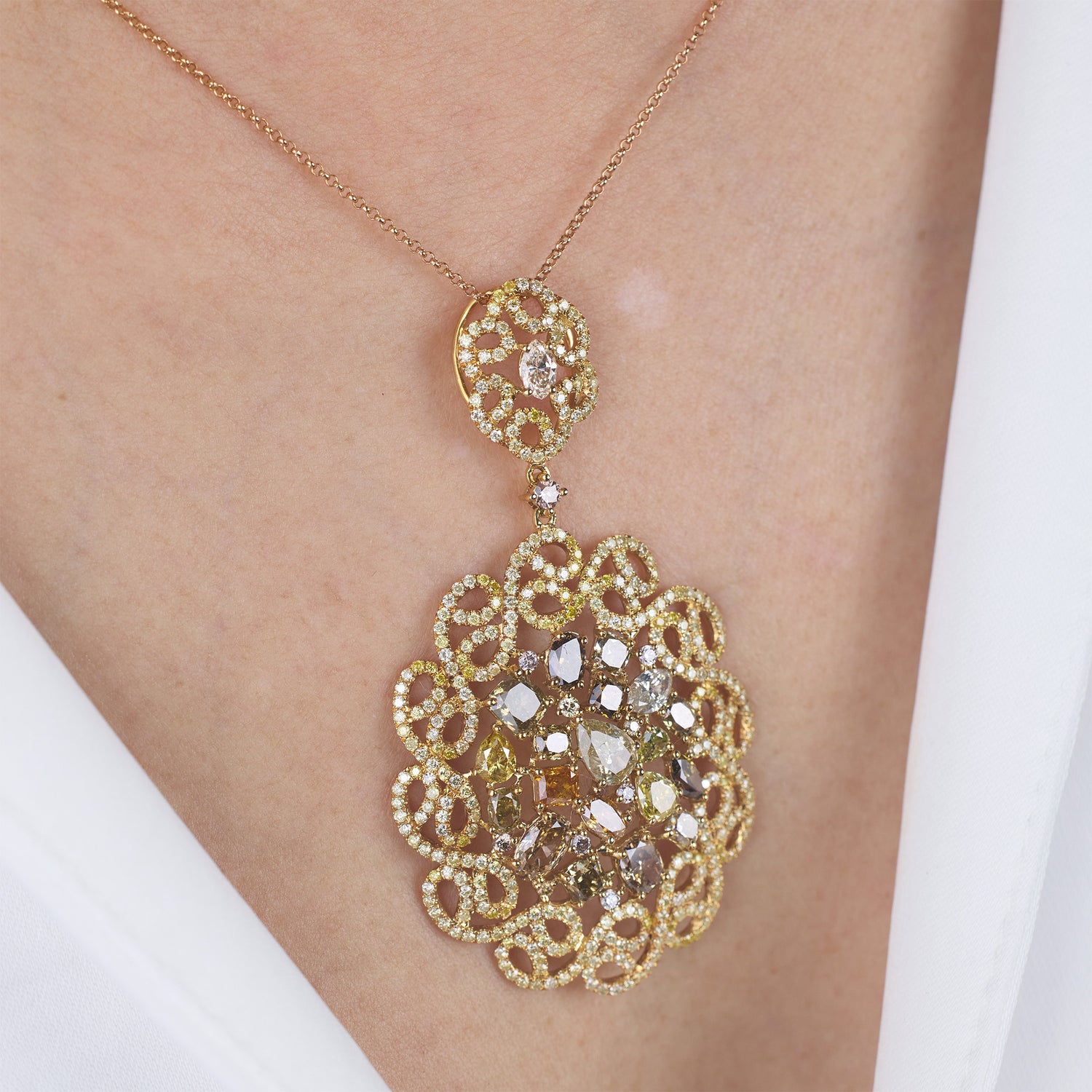 18K Yellow Gold Baroque Pendant with Natural Diamonds - Jewelry And Store