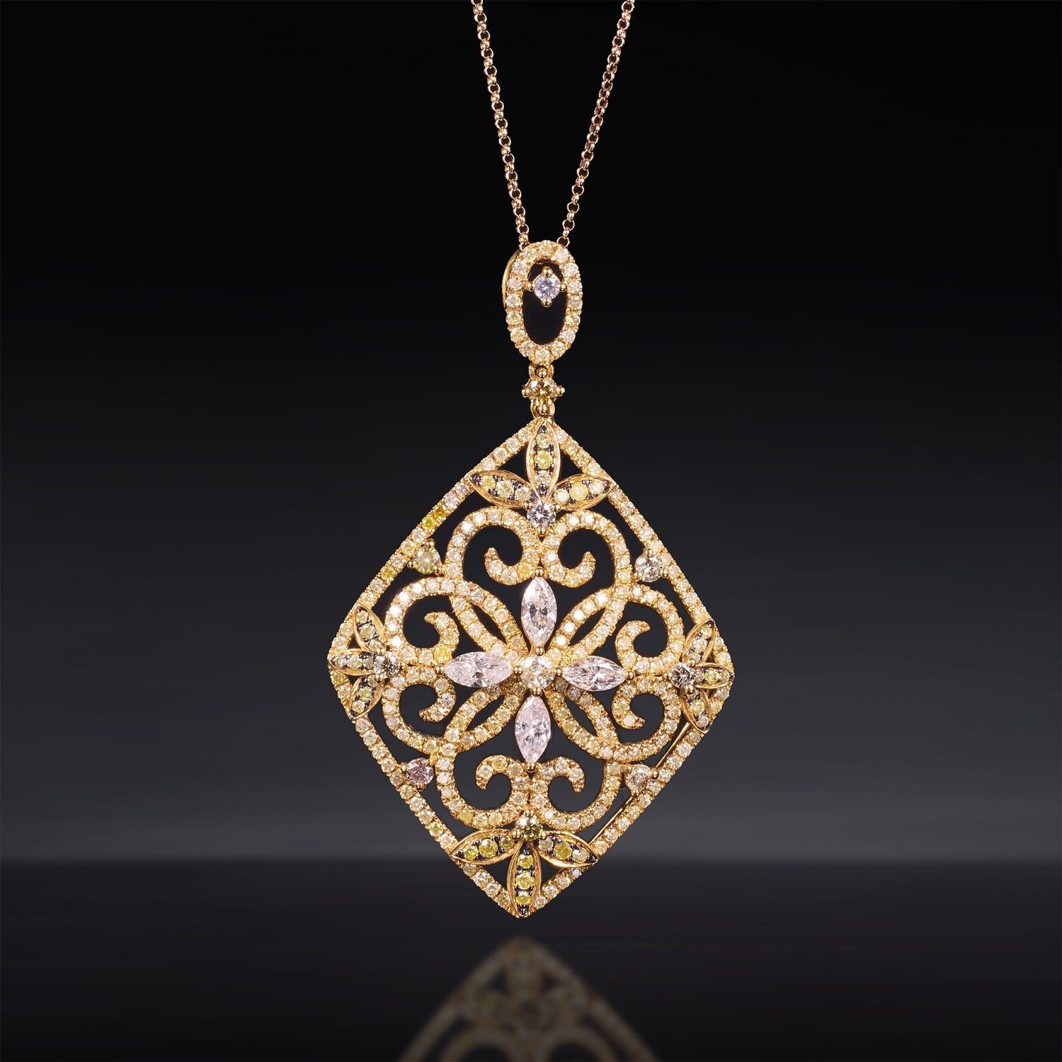 18K Yellow Gold Art Deco Pendant with Natural Diamonds - Jewelry And Store
