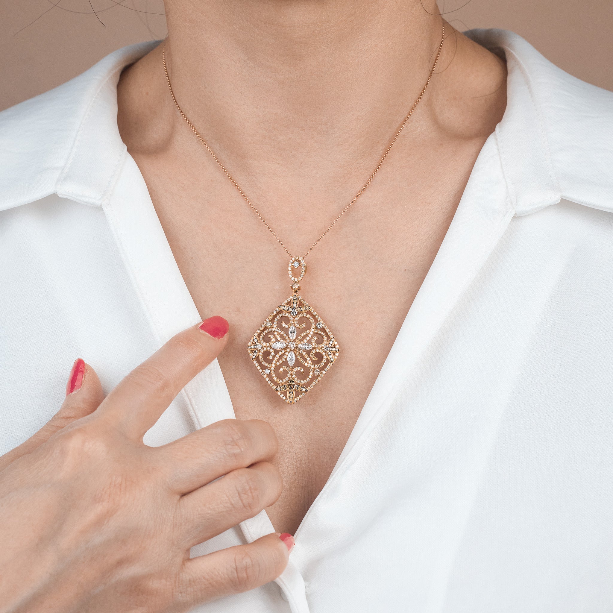 18K Yellow Gold Art Deco Pendant with Natural Diamonds - Jewelry And Store