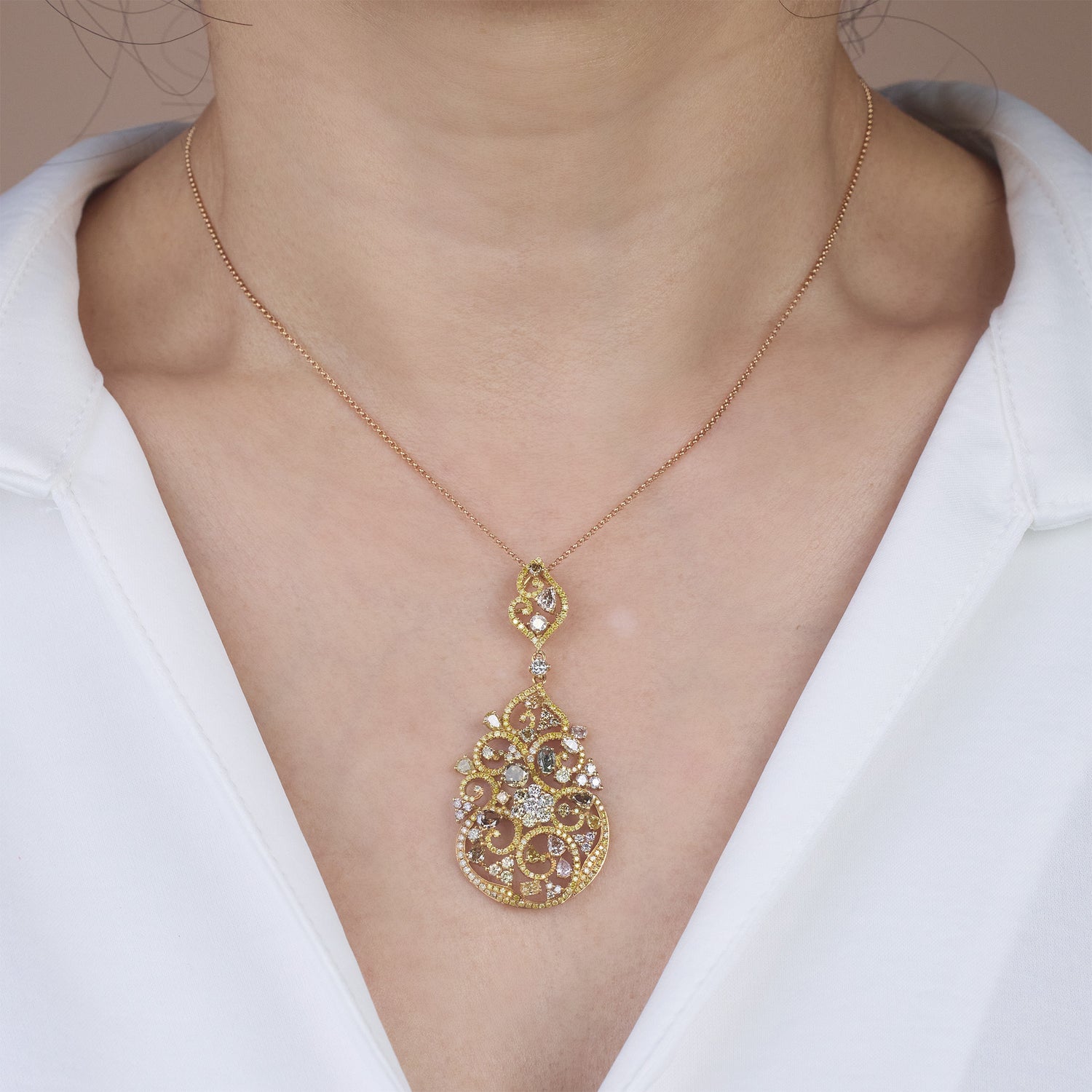 18K Yellow Gold Vintage - inspired Diamond Pendant - Jewelry And Store