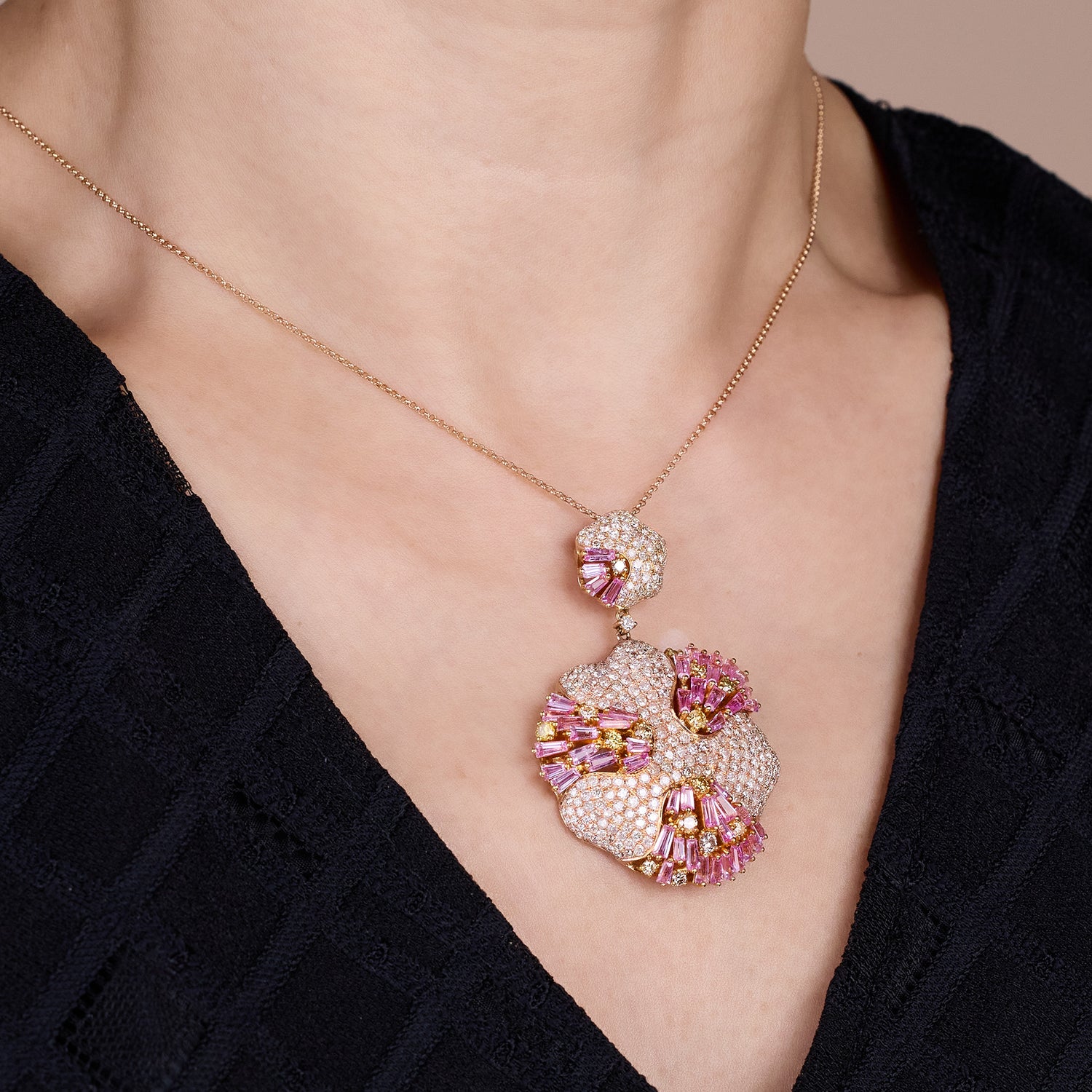 18K Gold Pink Sapphire & Diamond Pendant - Jewelry And Store