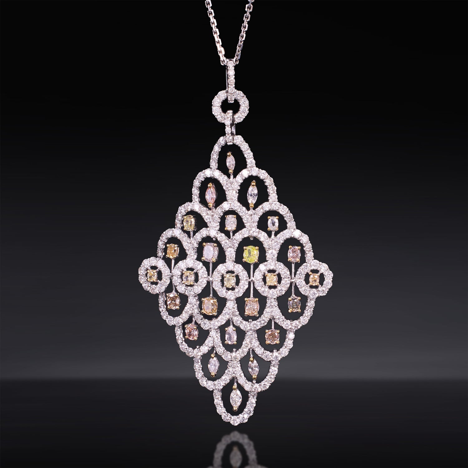 18K Gold Art Deco Diamond Lattice Statement Pendant - Jewelry And Store