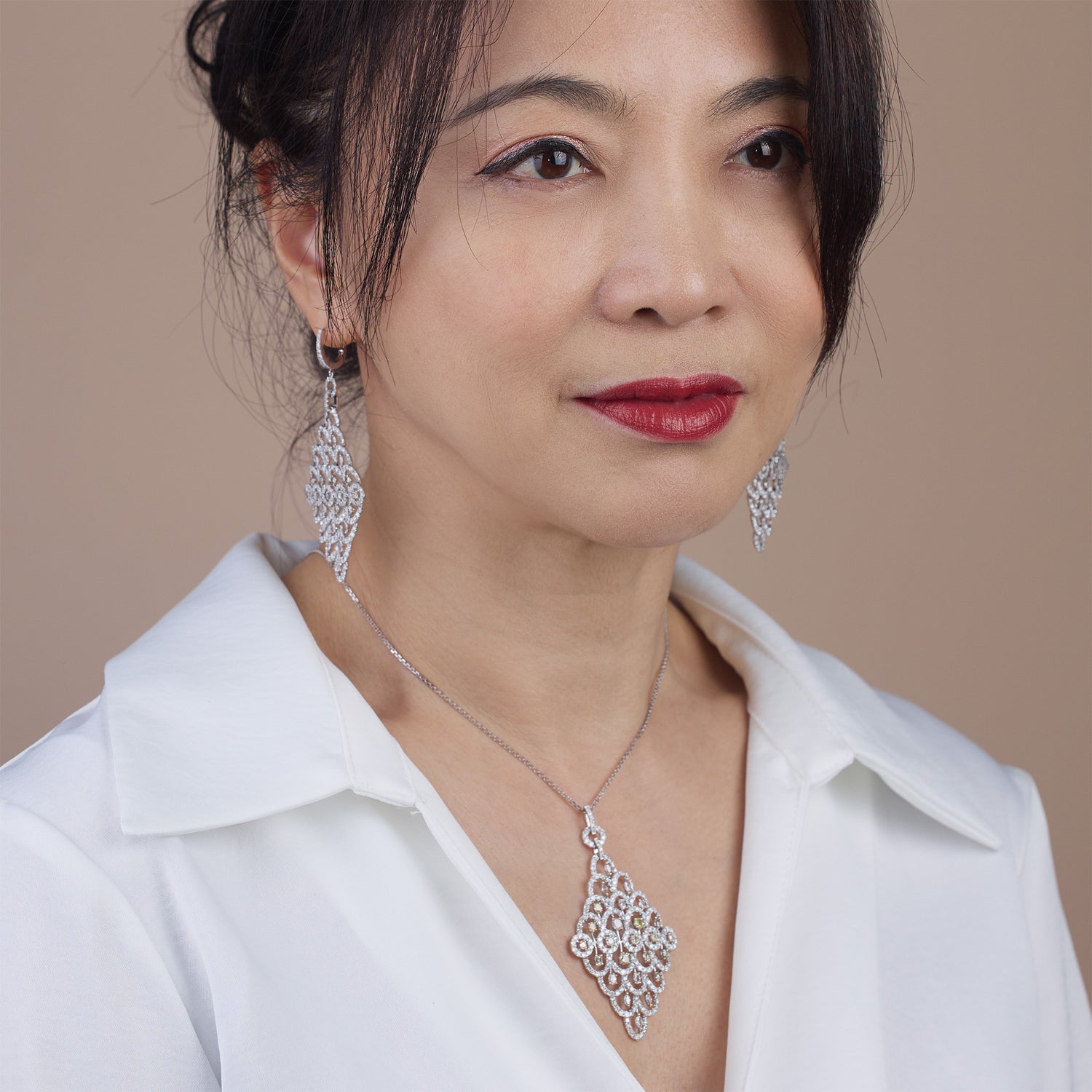 18K Gold Art Deco Diamond Lattice Statement Pendant - Jewelry And Store