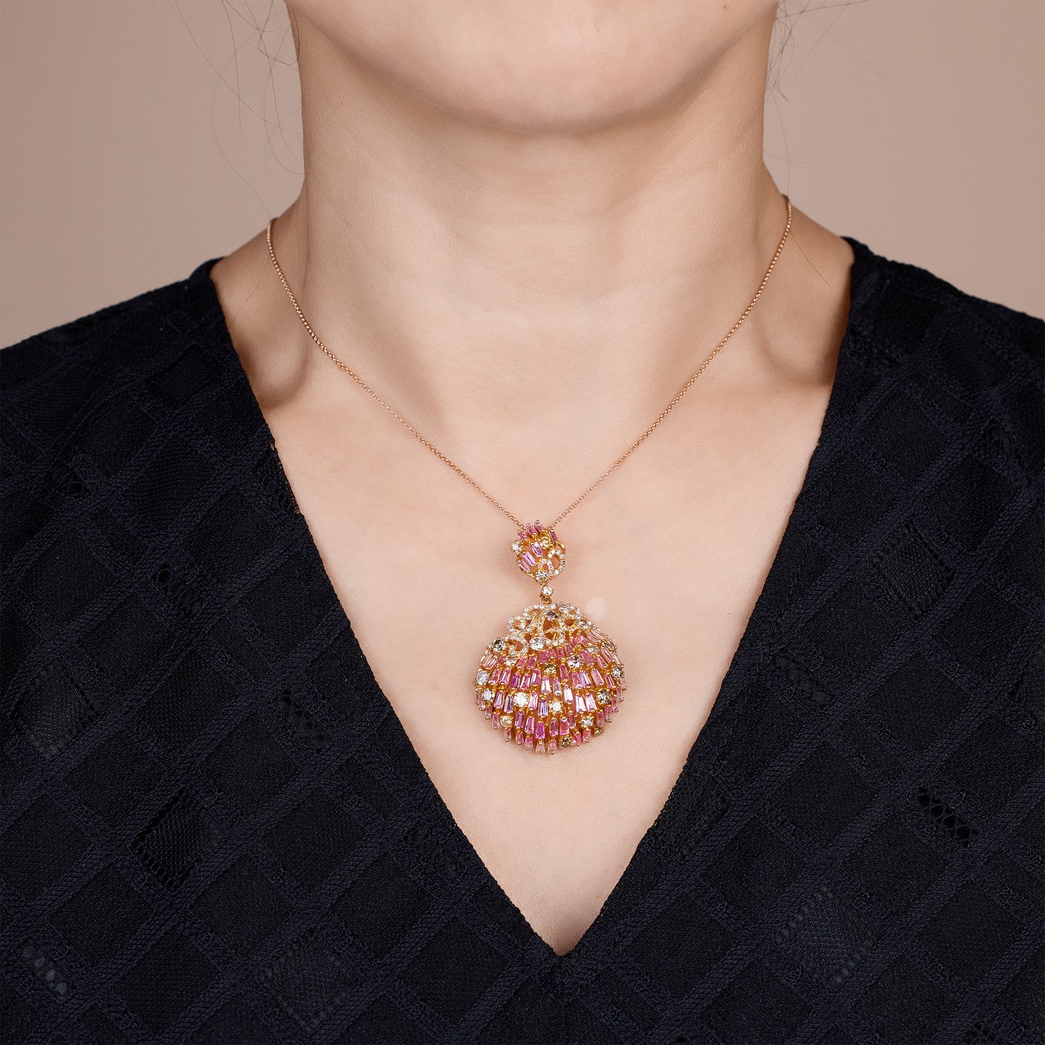 18K Gold Pink Sapphire & Diamond Pendant - Jewelry And Store