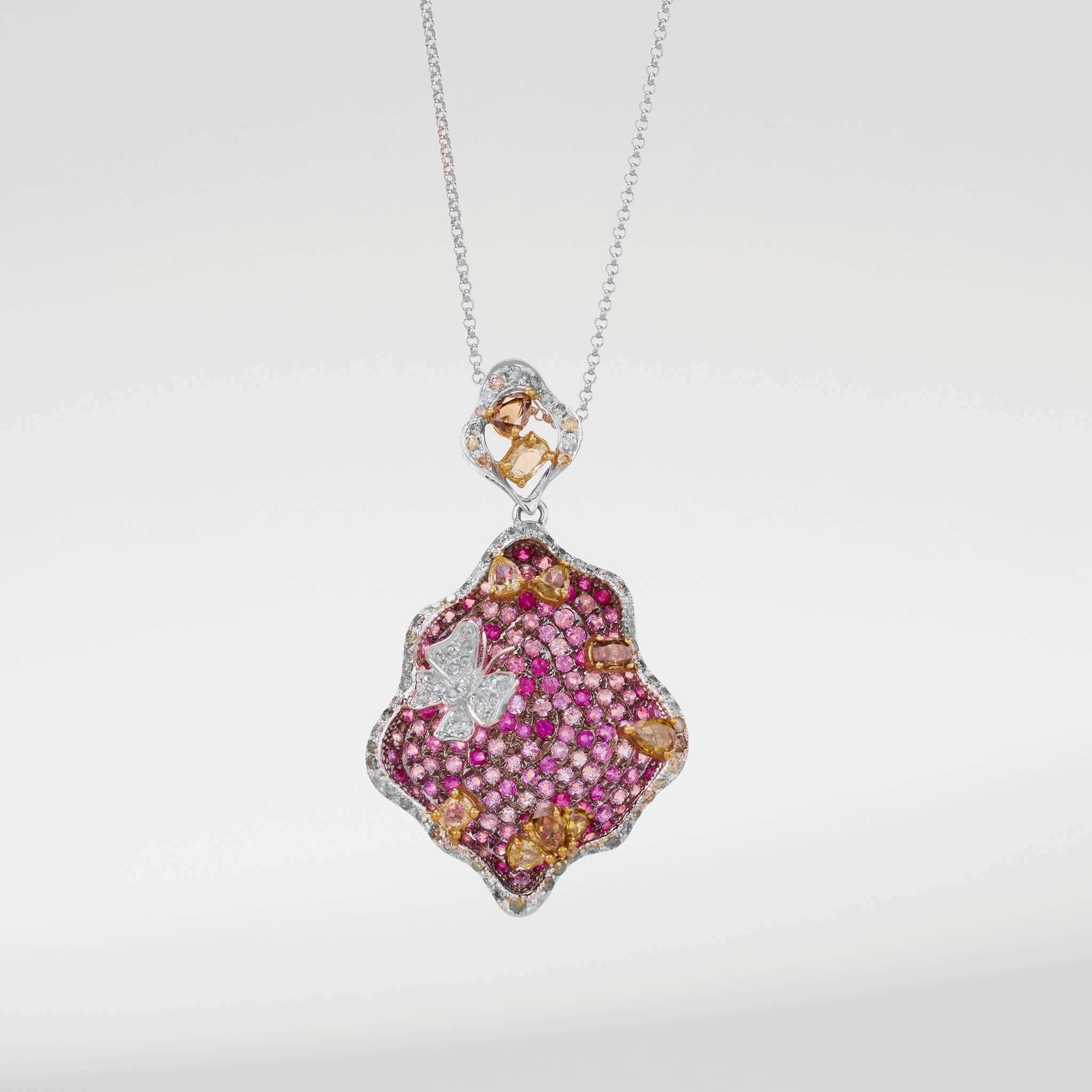 18K Gold Color Sapphire & Diamond Pendant