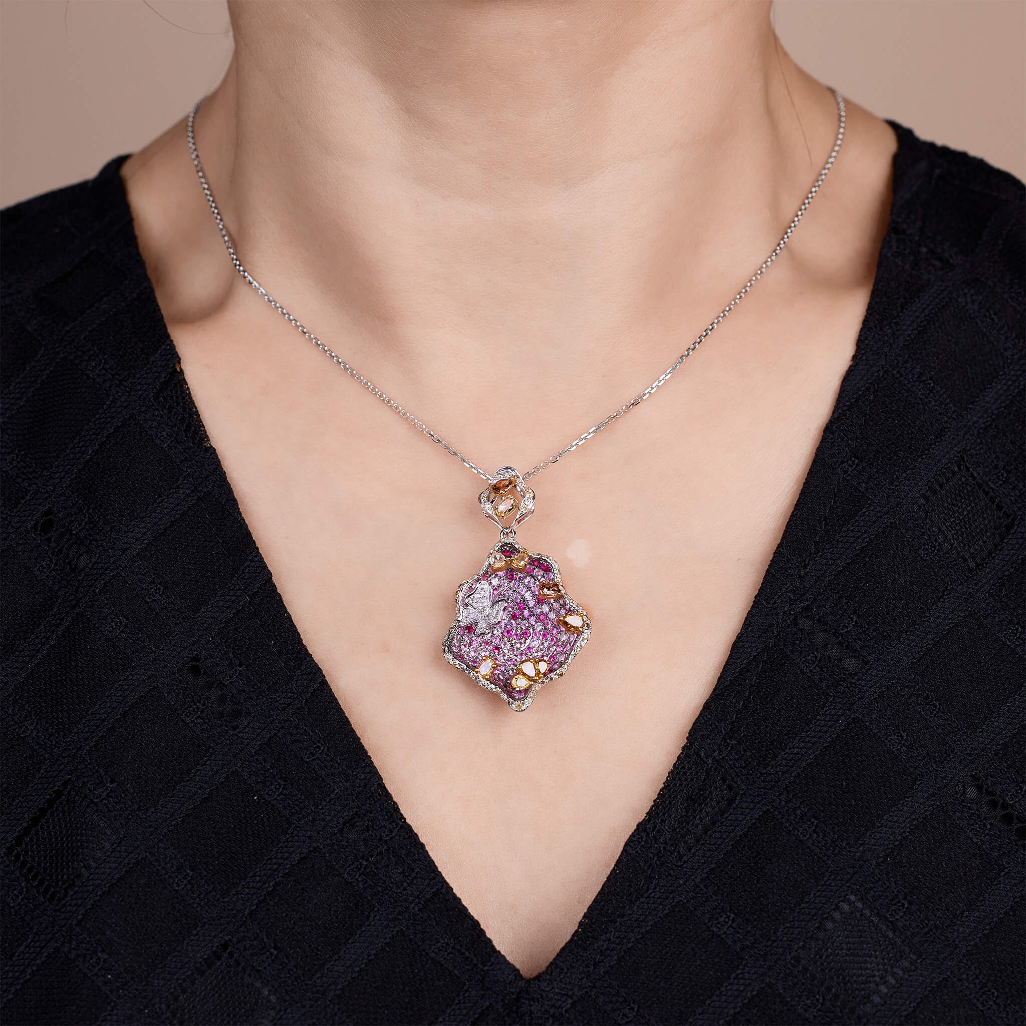 18K Gold Color Sapphire & Diamond Pendant