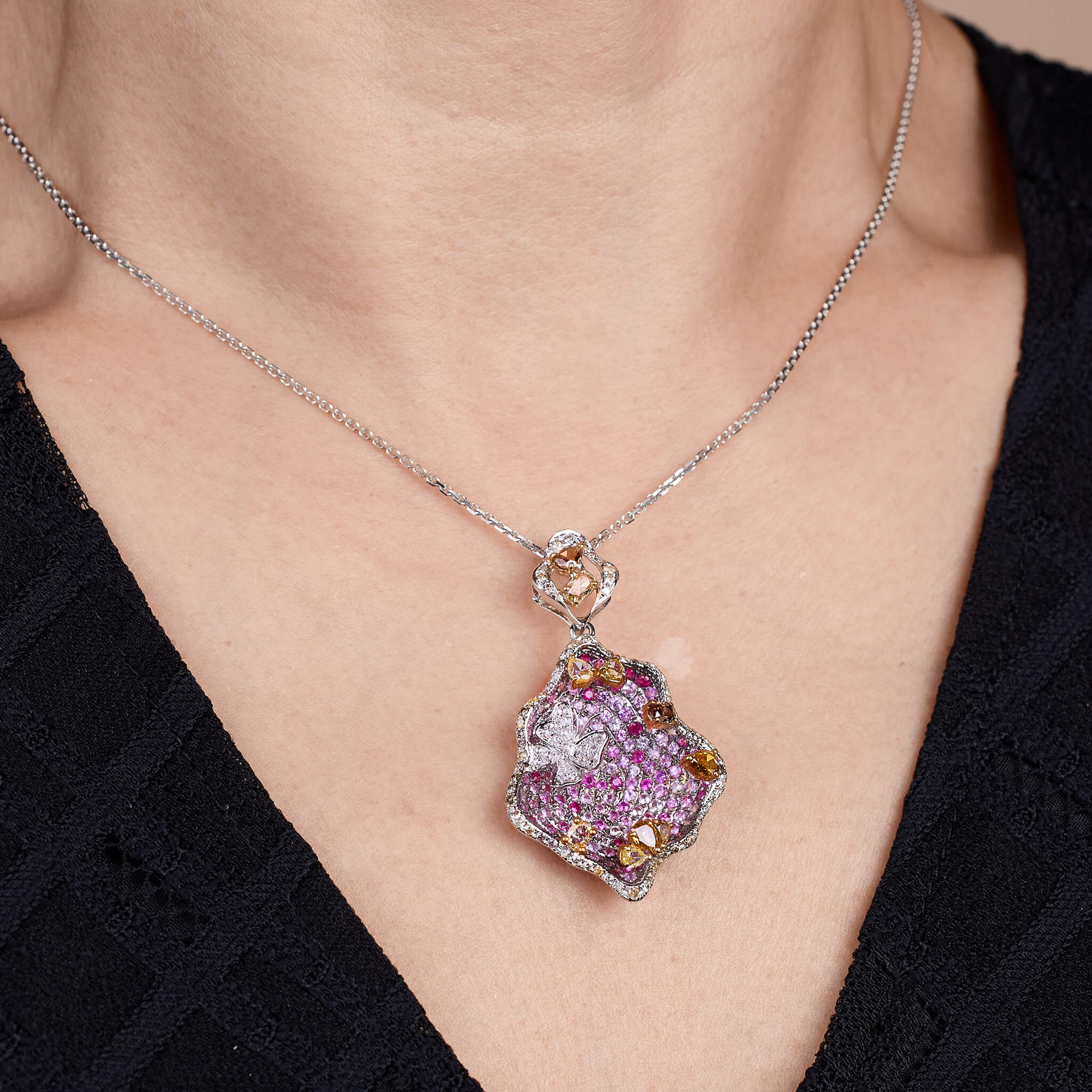 18K Gold Color Sapphire & Diamond Pendant