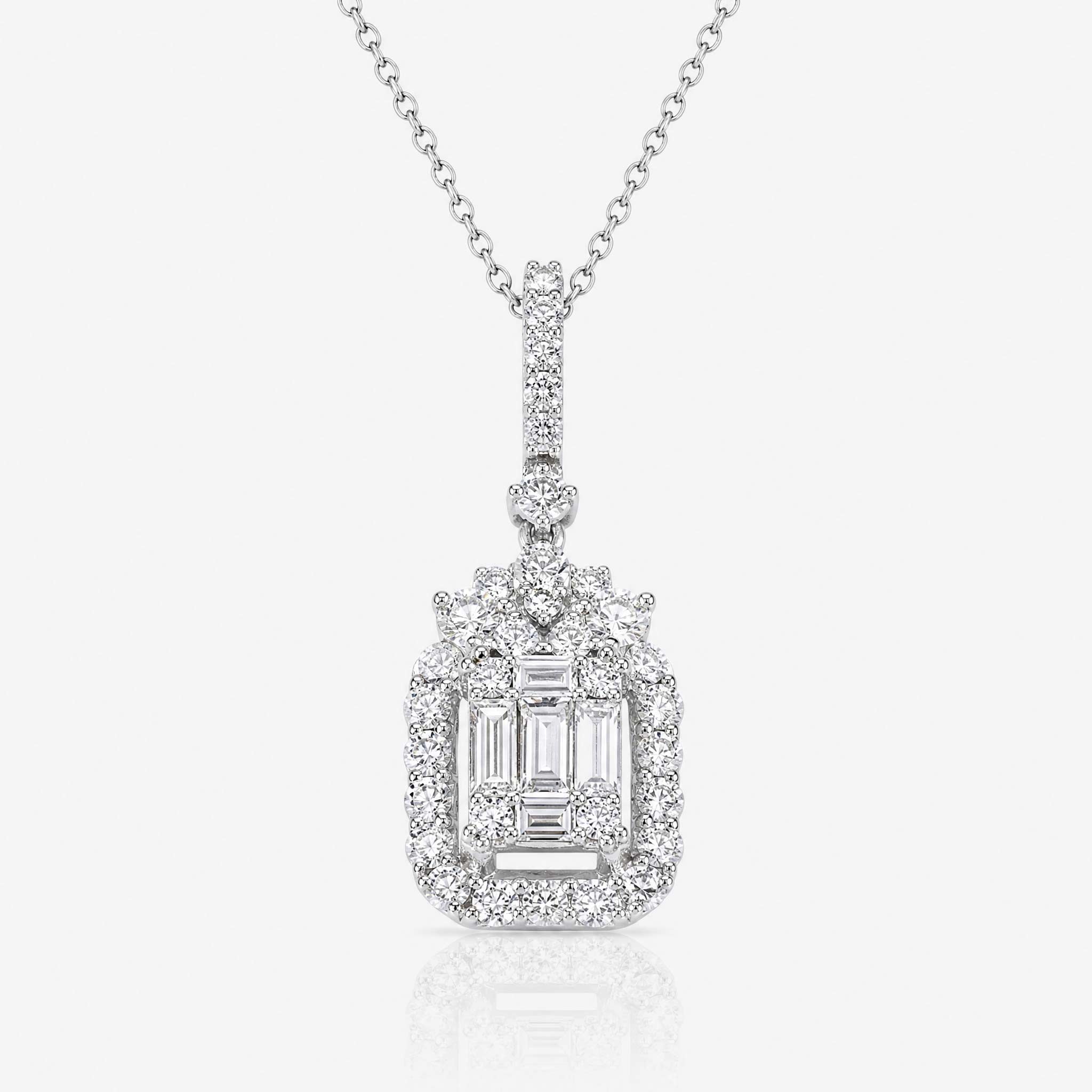 0.97ct Natural Diamond Baguette Illusion Pendant in 18K White Gold - JewelryAndStore