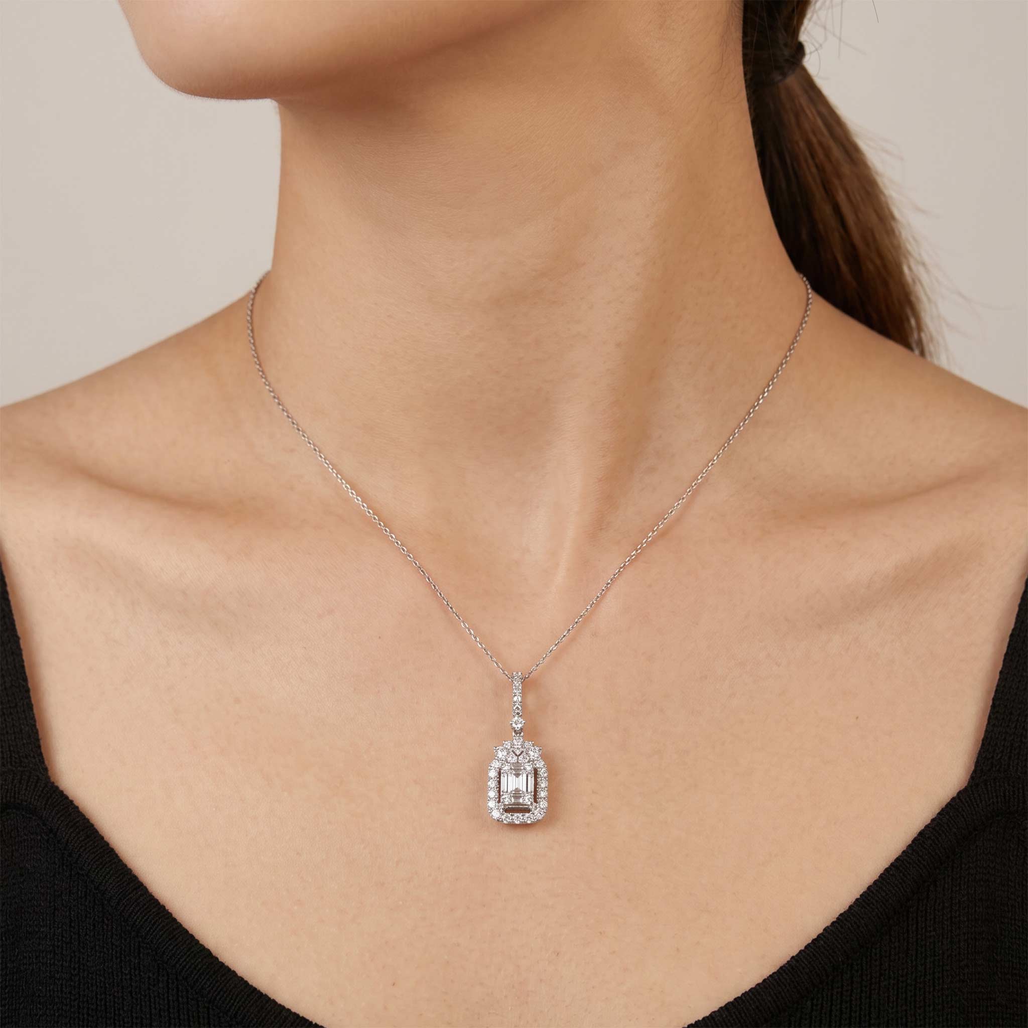 0.97ct Natural Diamond Baguette Illusion Pendant in 18K Gold - JewelryandStore